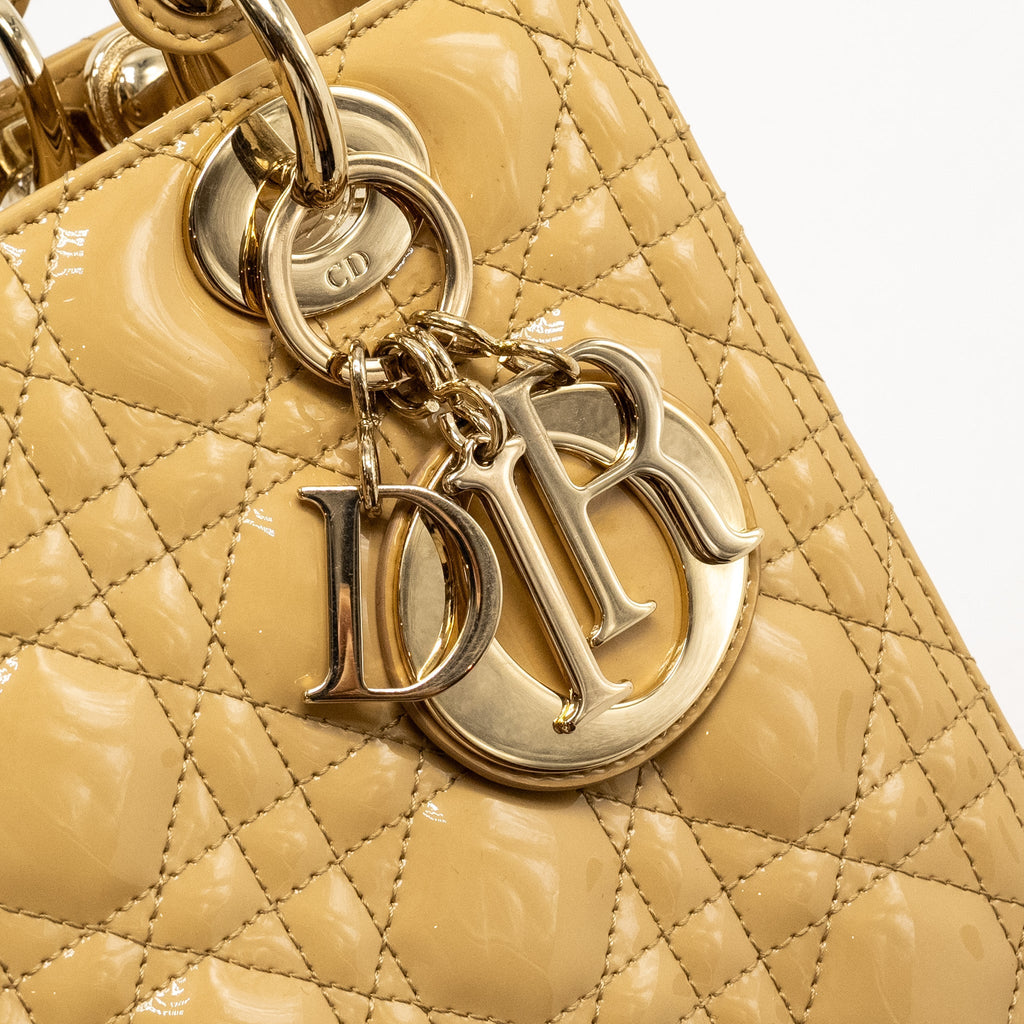 DIOR MEDIUM LADY DIOR PATENT BEIGE GHW