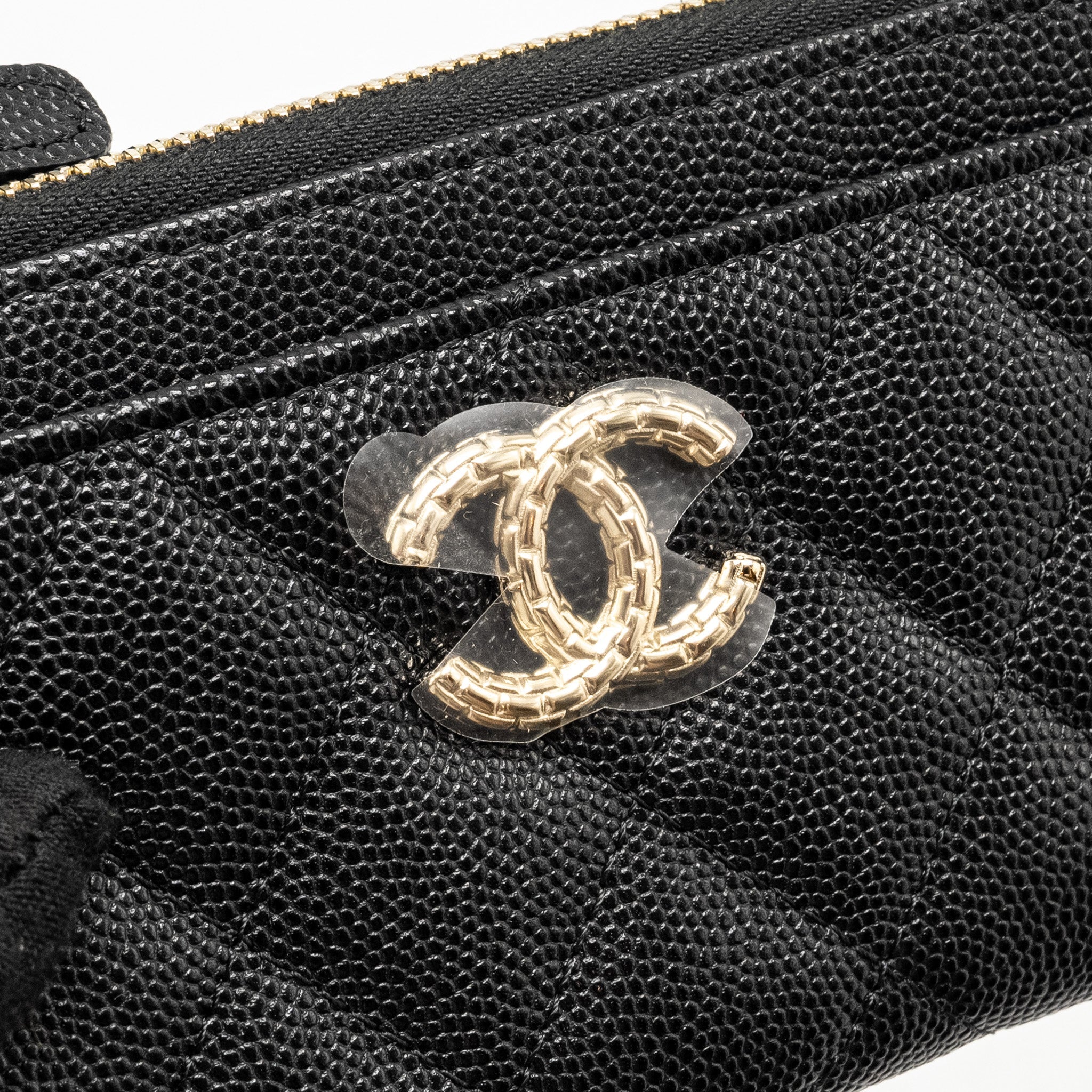 CHANEL ZIPPED CARD HOLDER LIMITED EDITION CAVIAR BLACK LGHW (MICROCHIP)