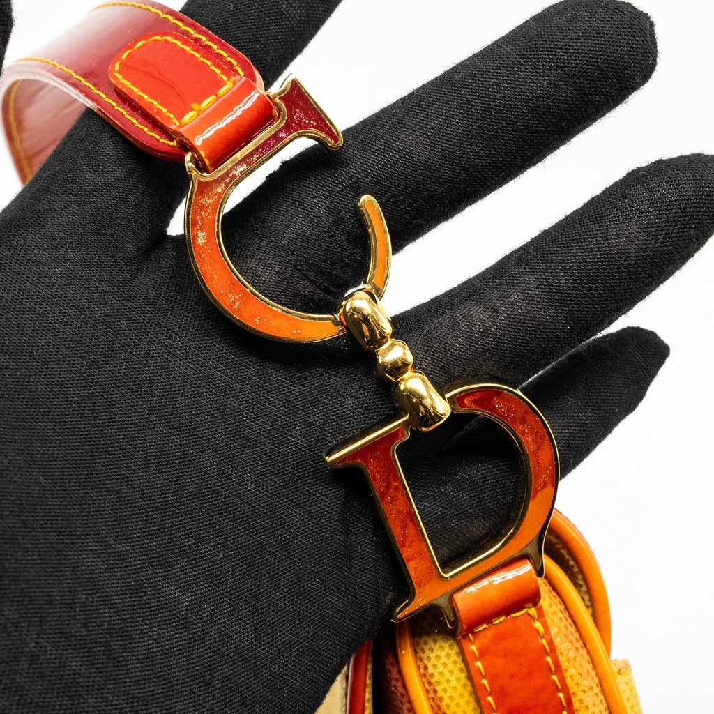 DIOR VINTAGE MINI SADDLE BAG FABRIC/LEATHER MULTICOLOUR GHW