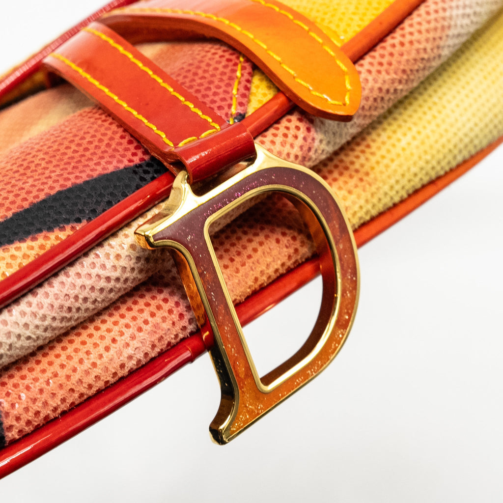 DIOR VINTAGE MINI SADDLE BAG FABRIC/LEATHER MULTICOLOUR GHW