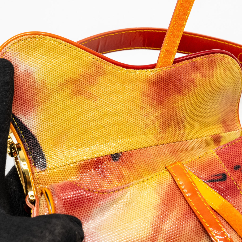 DIOR VINTAGE MINI SADDLE BAG FABRIC/LEATHER MULTICOLOUR GHW