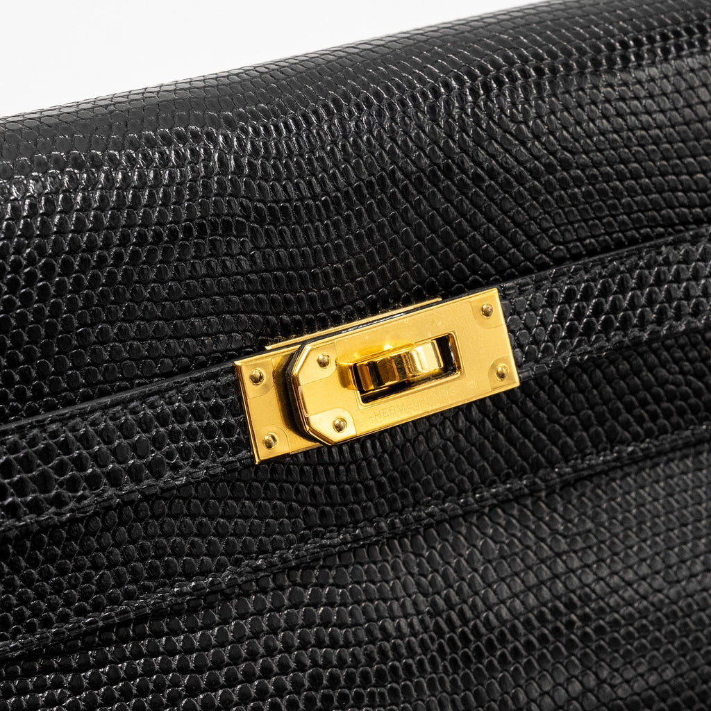 HERMES KELLY TO GO LIZARD NILOTICUS LISSE BLACK GHW