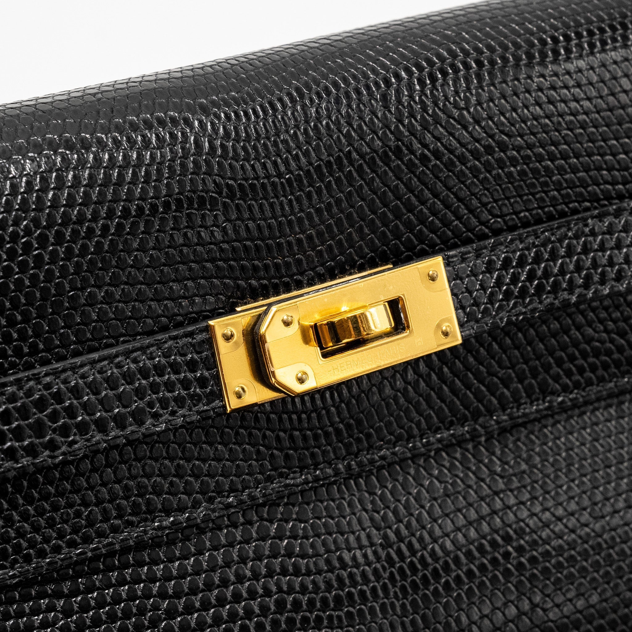HERMES KELLY TO GO LIZARD NILOTICUS LISSE BLACK GHW