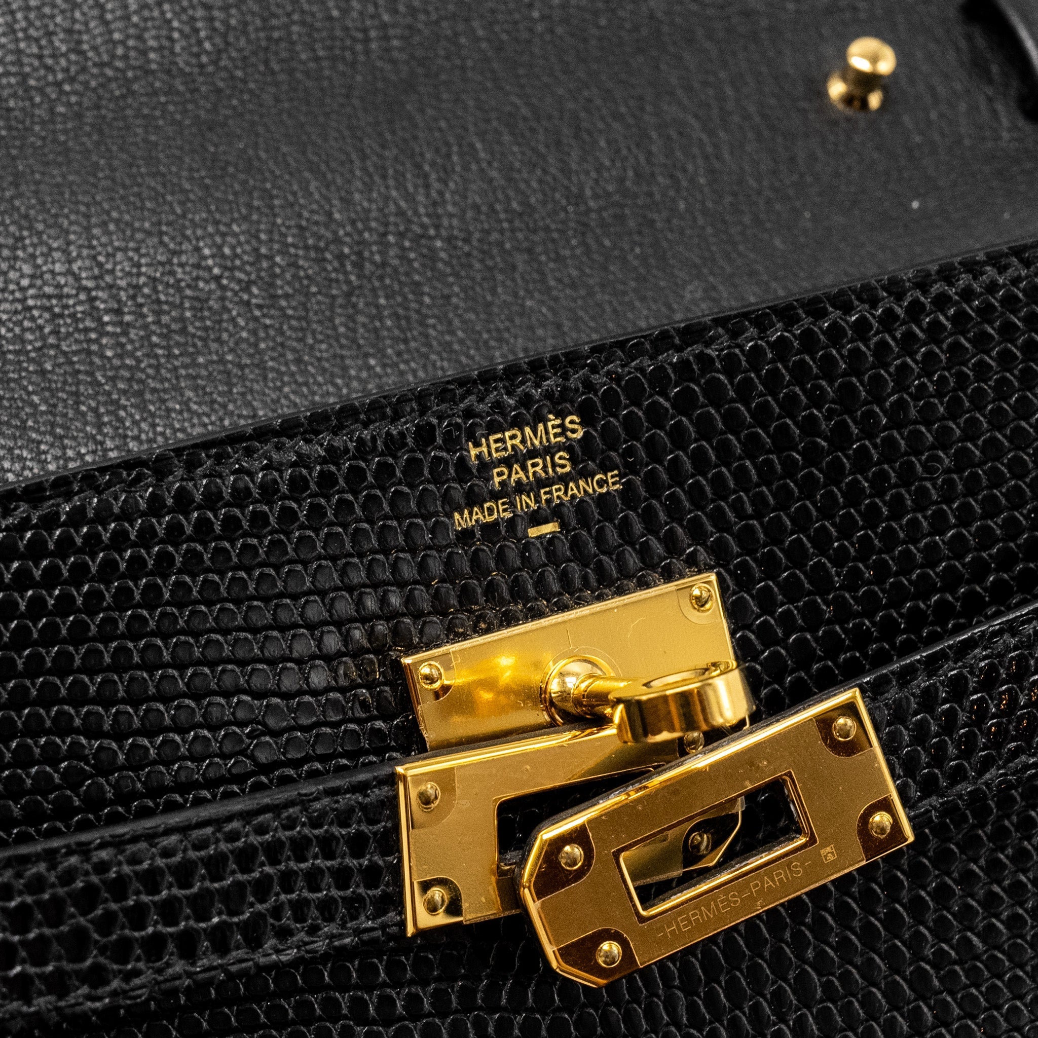 HERMES KELLY TO GO LIZARD NILOTICUS LISSE BLACK GHW