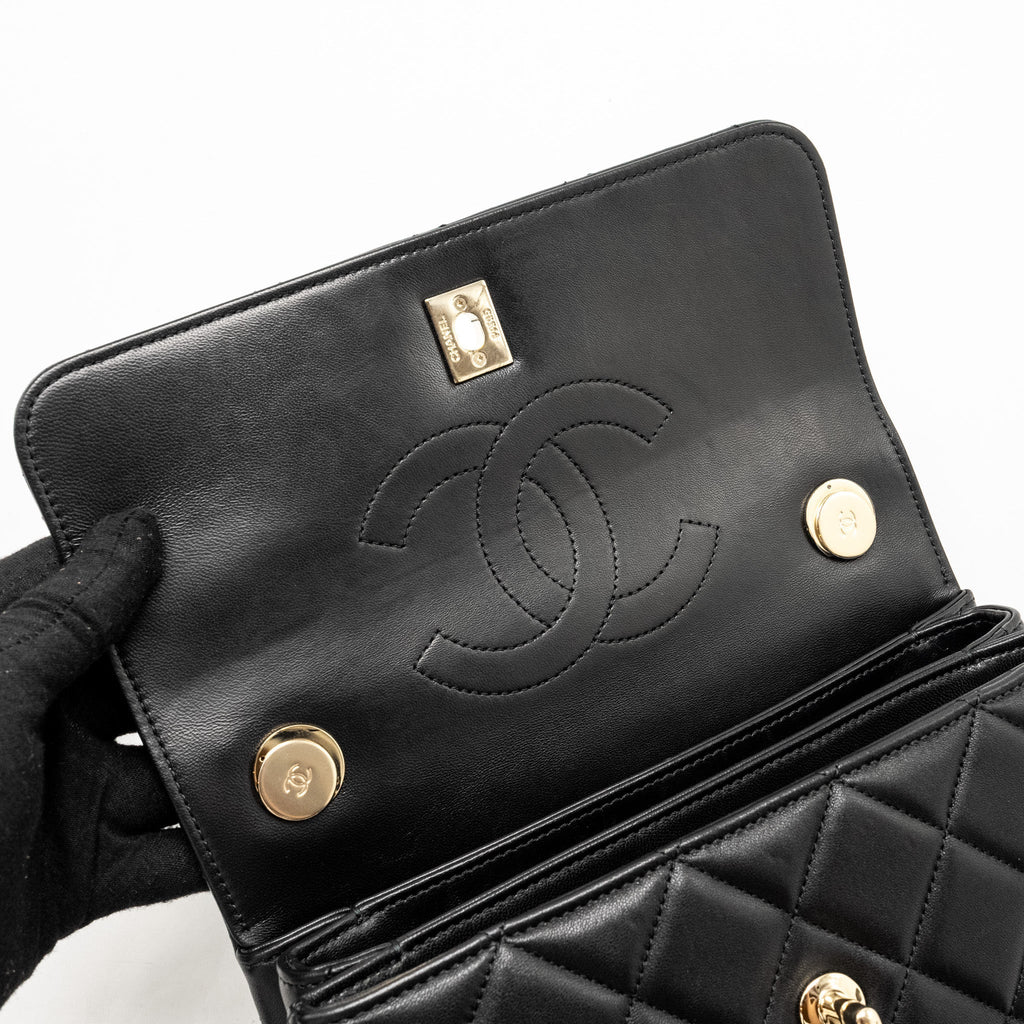 CHANEL TOP HANDLE TRENDY CC FLAP BAG LAMBSKIN BLACK LGHW