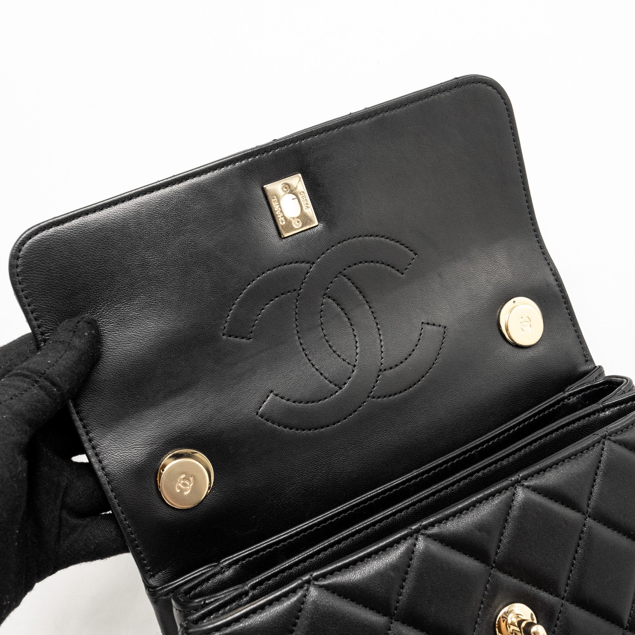 CHANEL TOP HANDLE TRENDY CC FLAP BAG LAMBSKIN BLACK LGHW