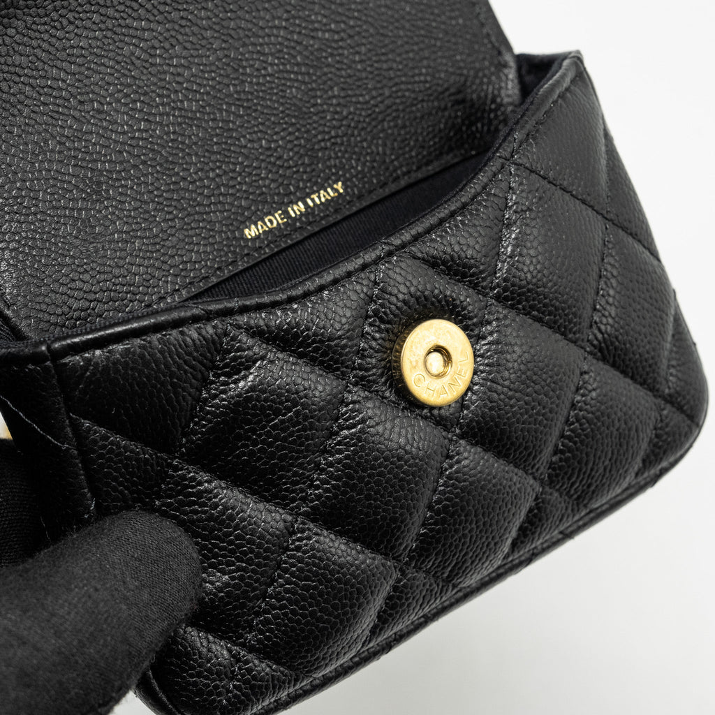 CHANEL COCO LOVE MINI FLAP WALLET WITH CHAIN CAVIAR BLACK GHW (MICROCHIP)