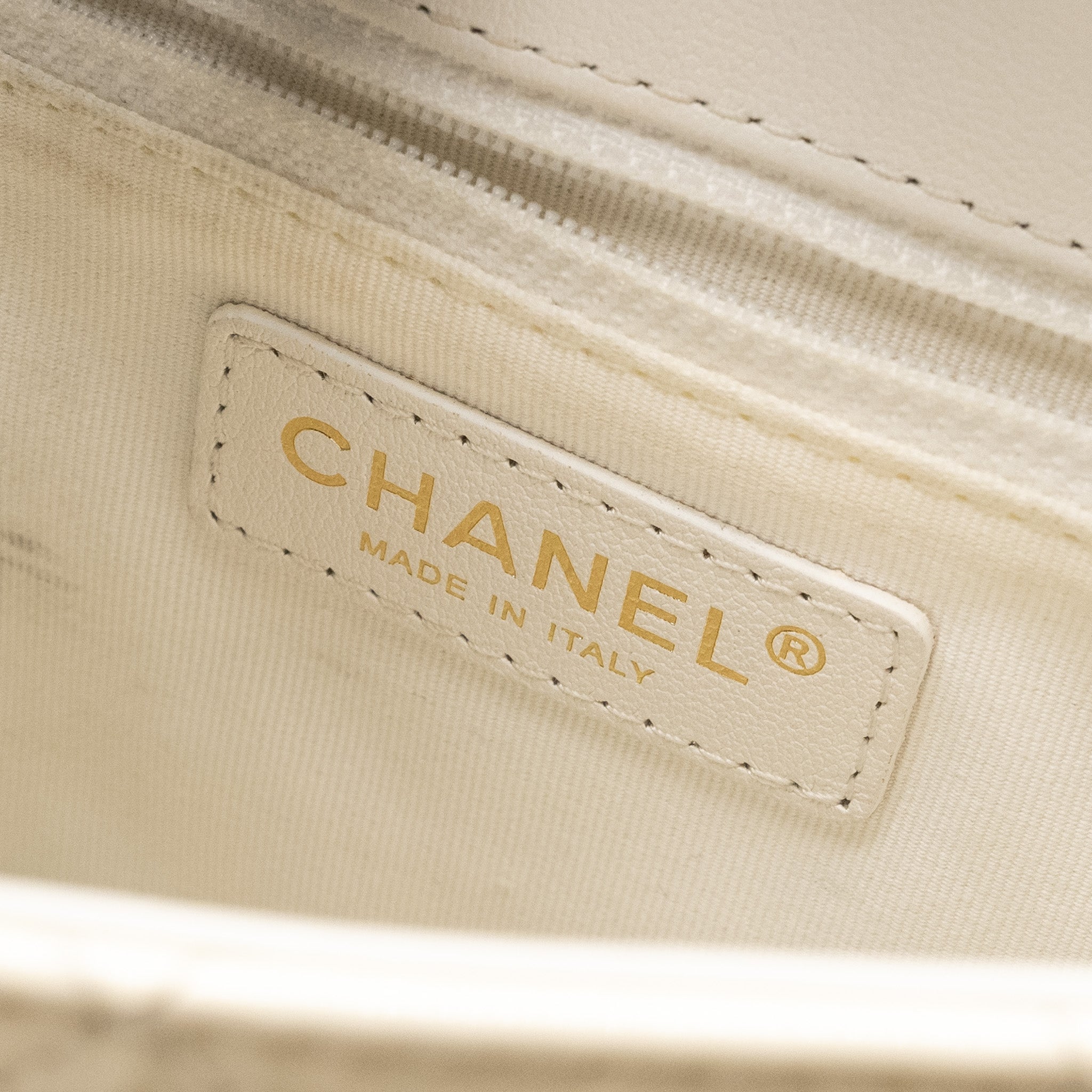 CHANEL SEASONAL SQUARE FLAP BAG WITH CHAIN PATENT WHITE LGHW (MICROCHIP)
