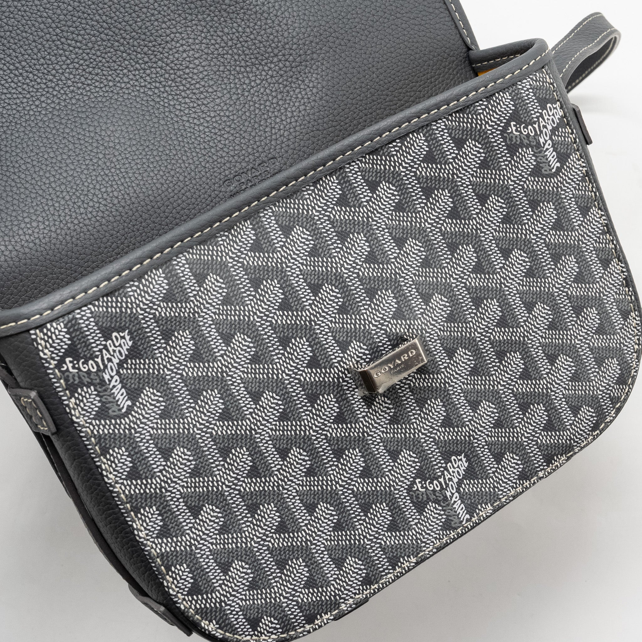 GOYARD BELVEDERE PM MESSENGER BAG GOYARDINE CANVAS CALFSKIN GREY SHW