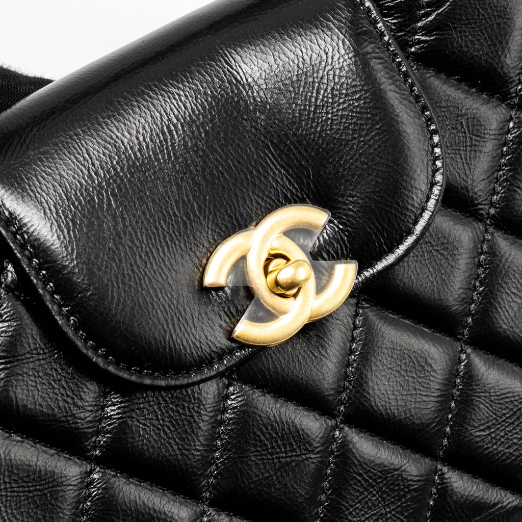 CHANEL MINI KELLY SHOPPING TOTE BAG CALFSKIN BLACK GHW (MICROCHIP)
