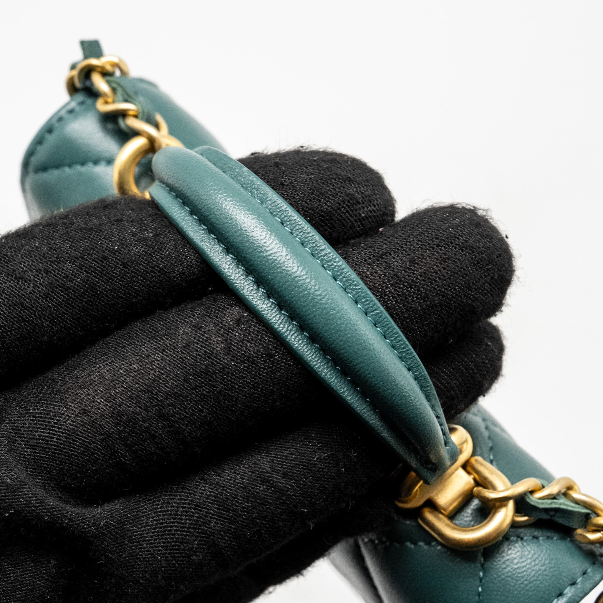 CHANEL TOP HANDLE MINI FLAP BAG LAMBSKIN GREEN GHW