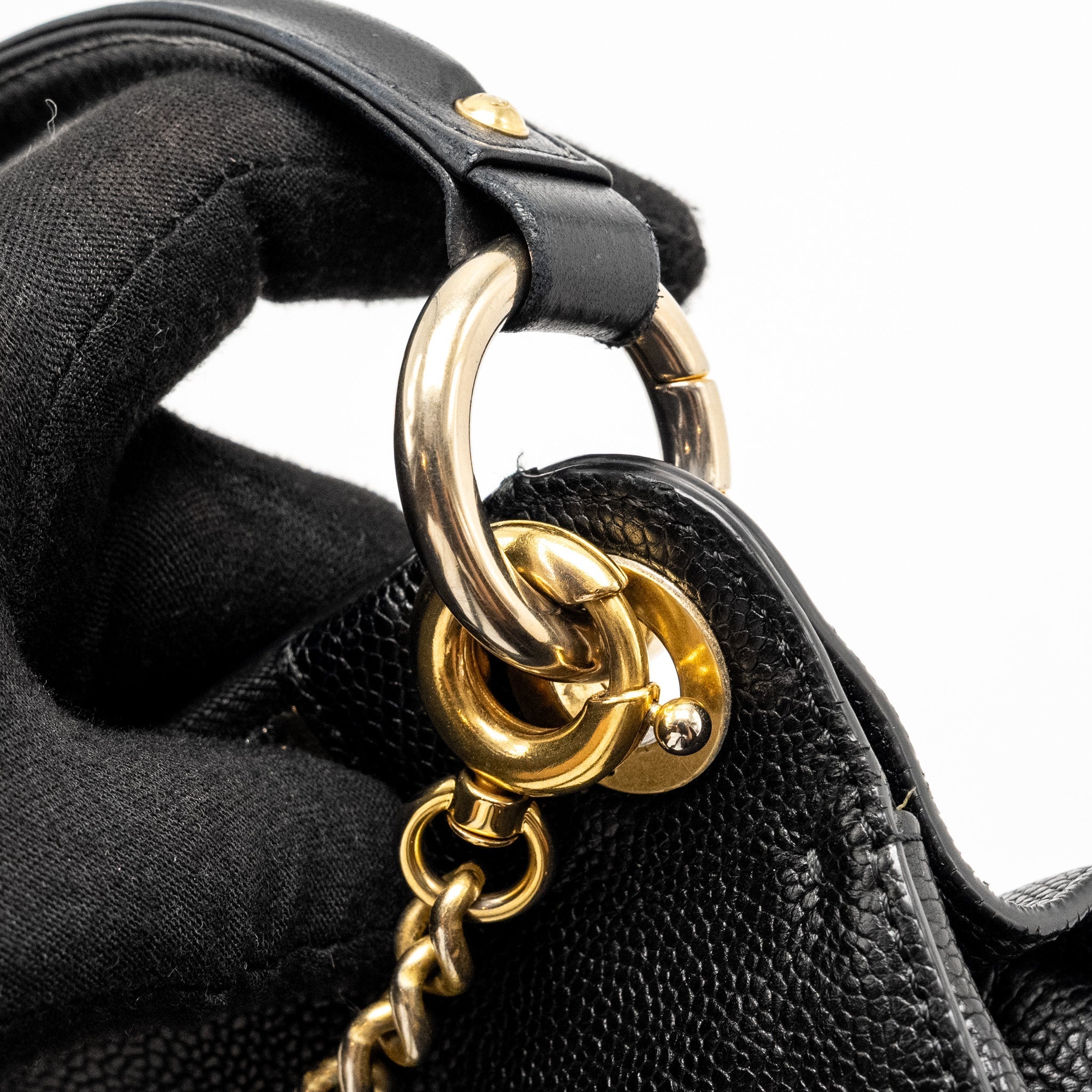 CHANEL LARGE TOP HANDLE FLAP BAG GRAINED CALFSKIN BLACK GHW
