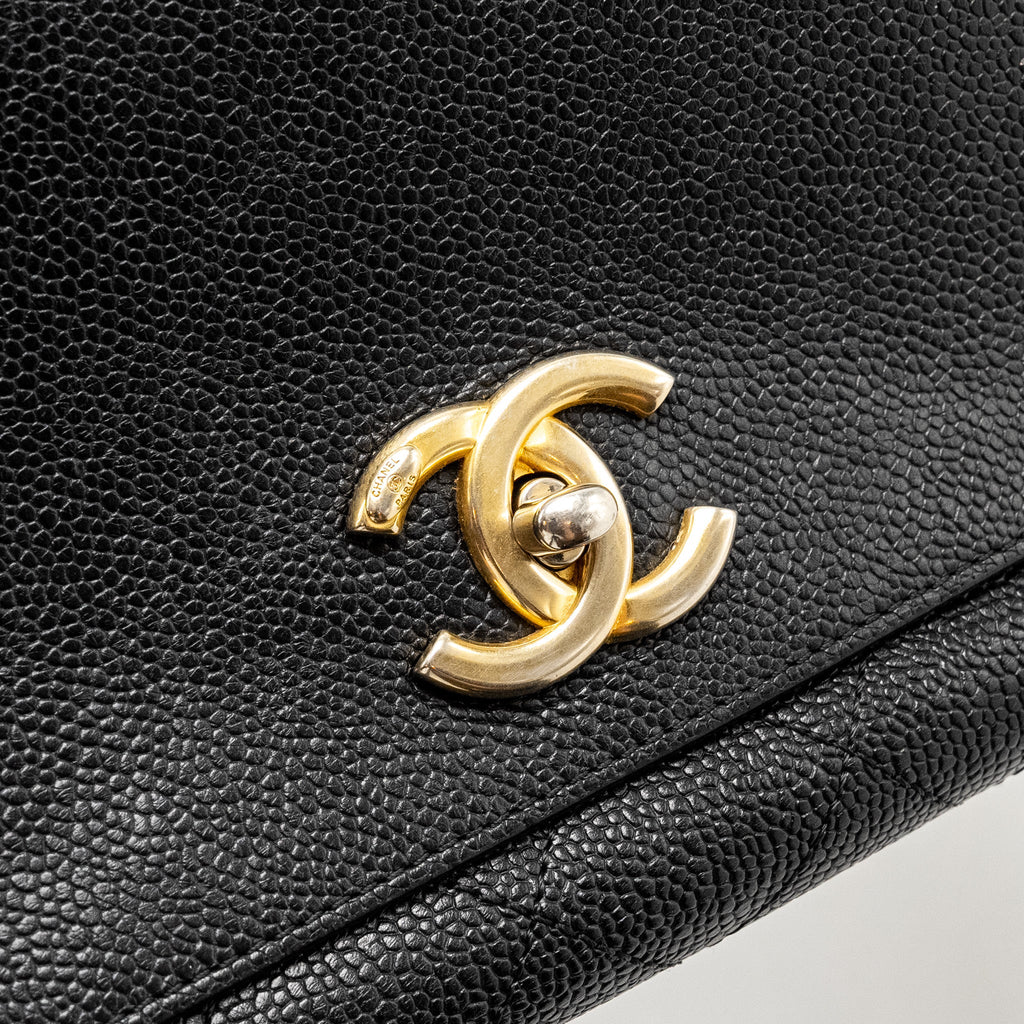CHANEL LARGE TOP HANDLE FLAP BAG GRAINED CALFSKIN BLACK GHW