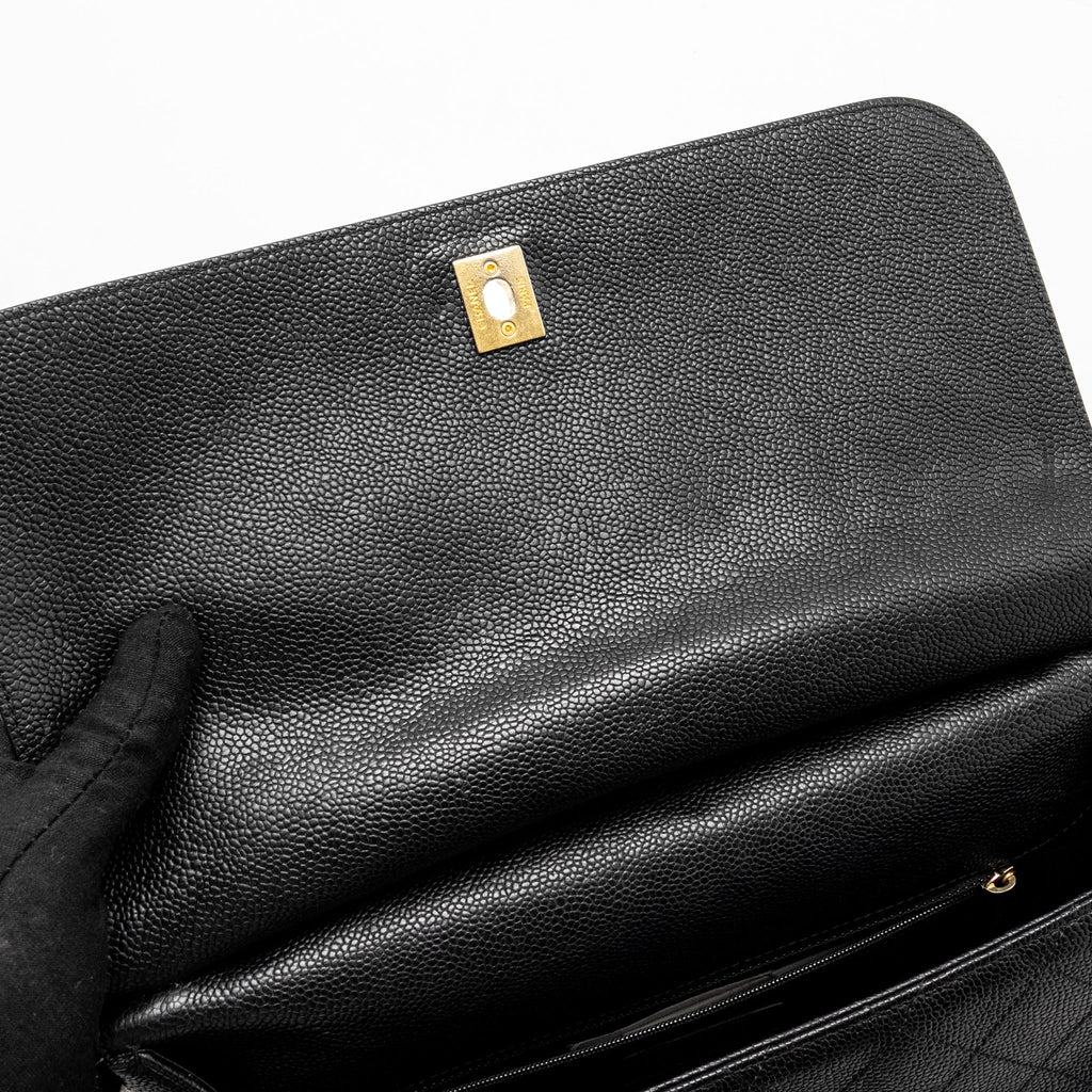 CHANEL LARGE TOP HANDLE FLAP BAG GRAINED CALFSKIN BLACK GHW