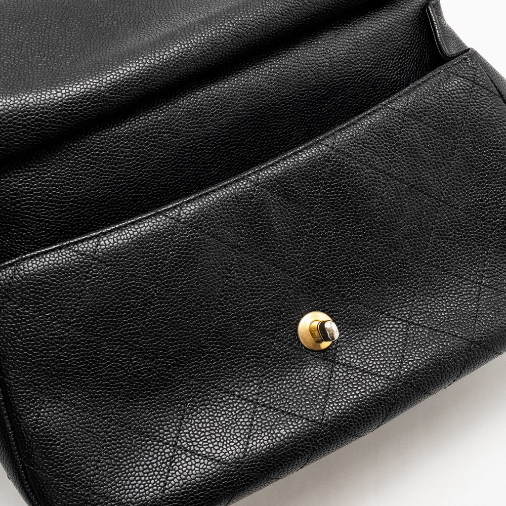 CHANEL LARGE TOP HANDLE FLAP BAG GRAINED CALFSKIN BLACK GHW