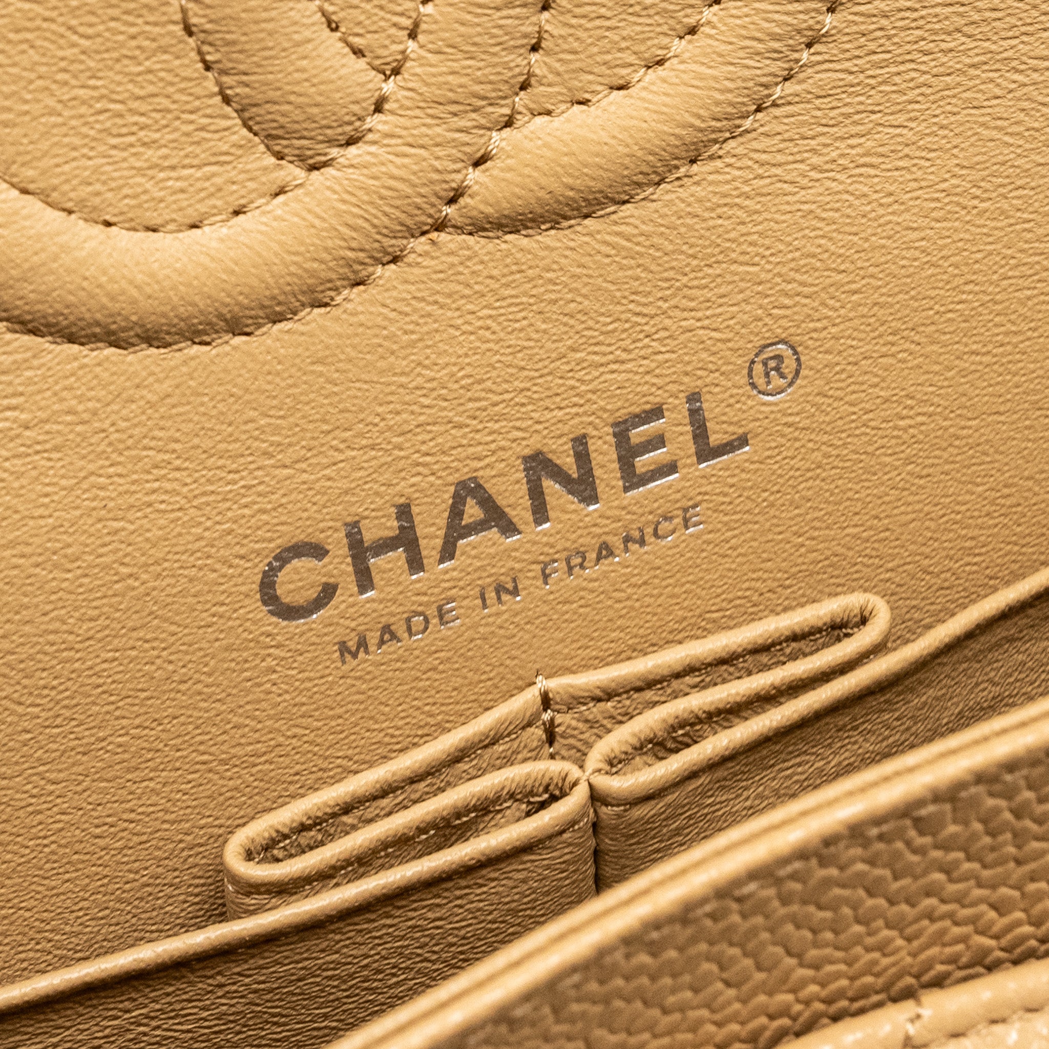 CHANEL SMALL CLASSIC DOUBLE FLAP BAG CHEVRON CAVIAR BEIGE SHW