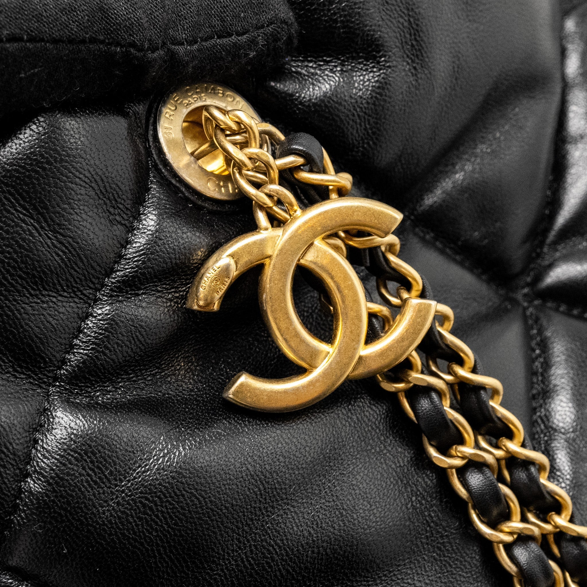 CHANEL NEW YORK BOWLING BAG QUILTED LAMBSKIN BLACK GHW
