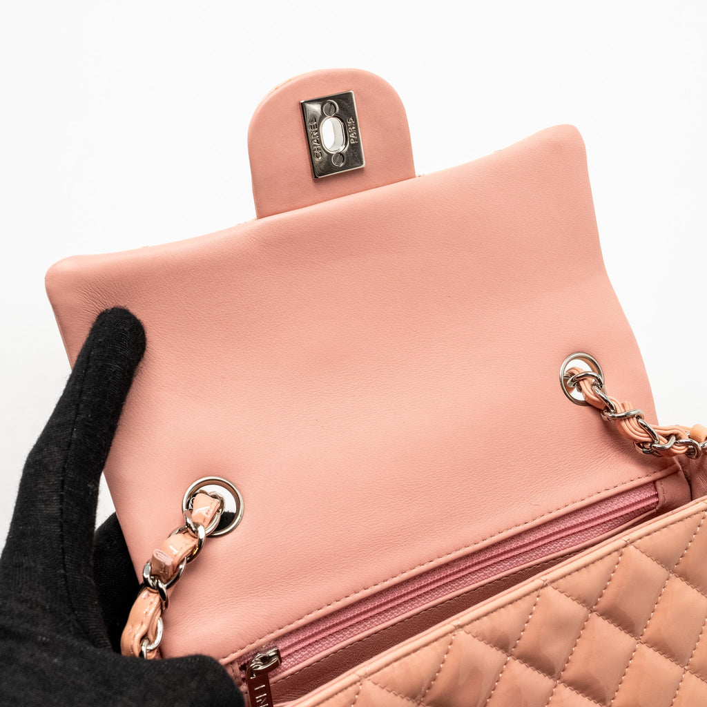 CHANEL MINI RECTANGULAR FLAP BAG PATENT PINK SHW