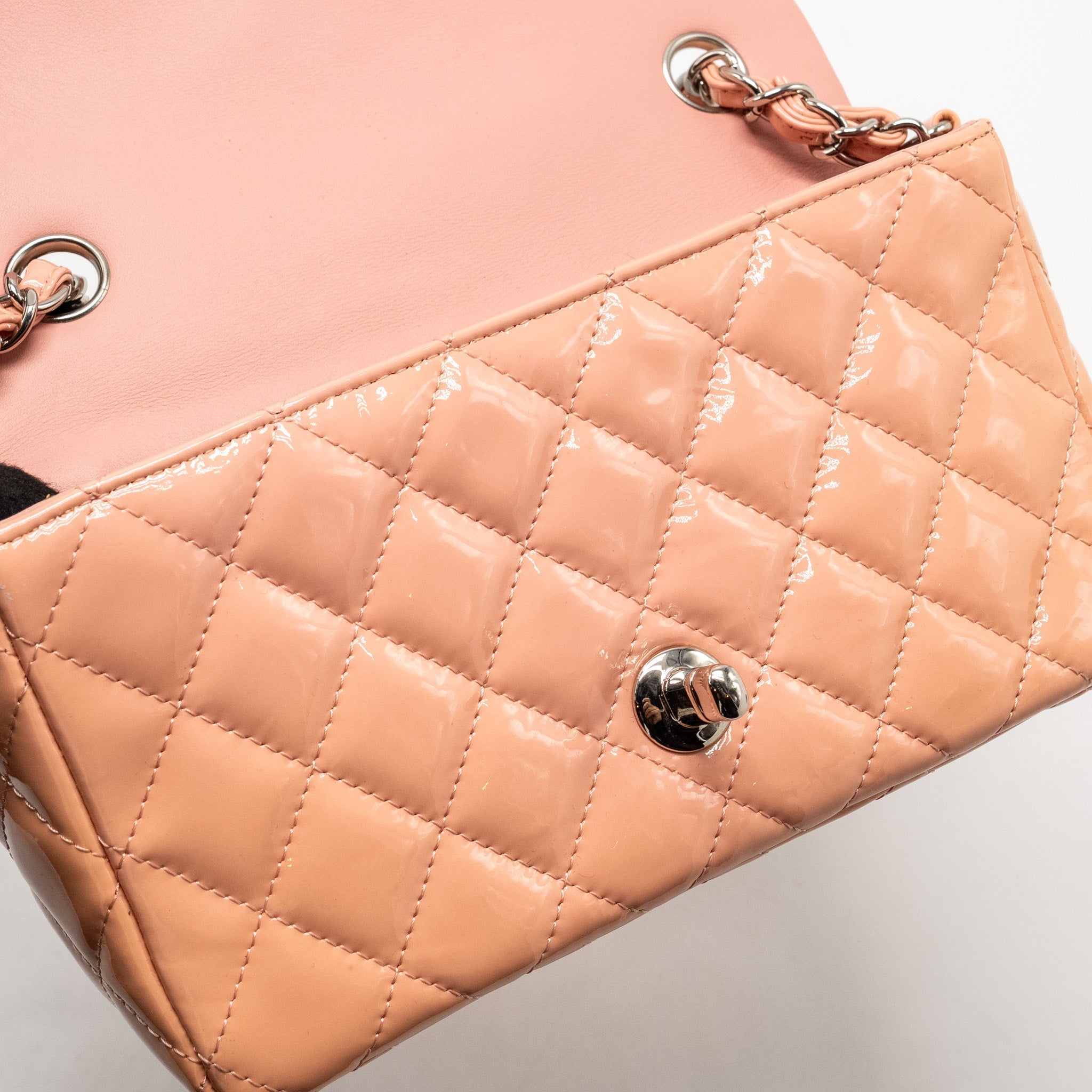 CHANEL MINI RECTANGULAR FLAP BAG PATENT PINK SHW