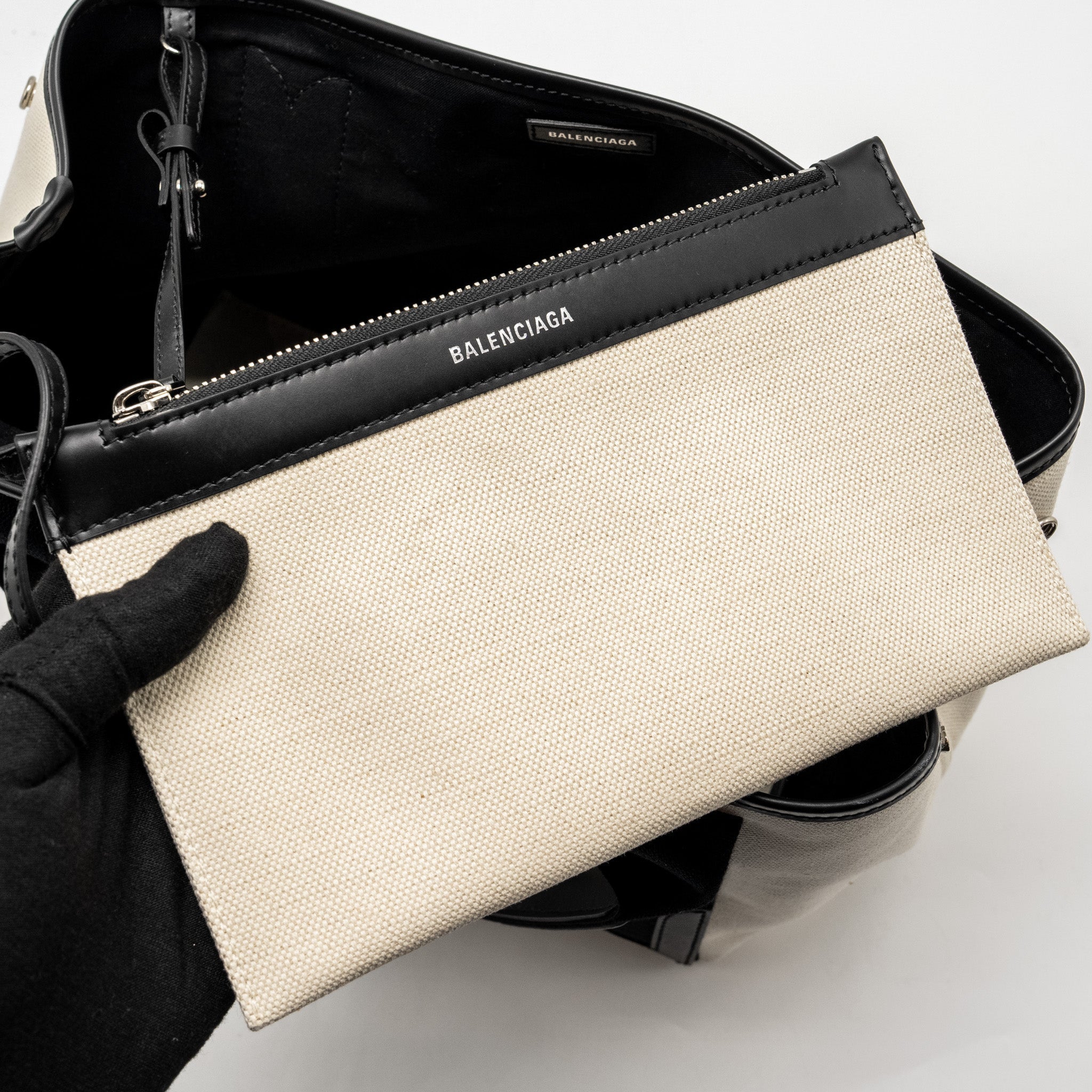 BALENCIAGA CABAS TOTE BAG CANVAS/CALFSKIN NATURAL/BLACK SHW
