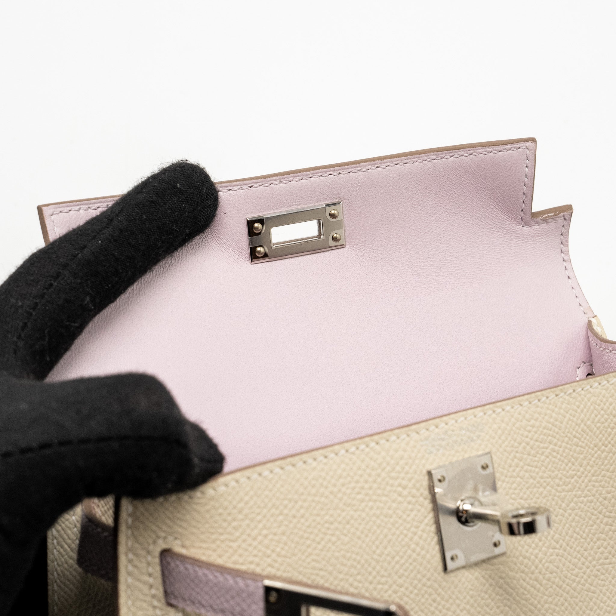 HERMES MINI KELLY II EPSOM CRAIE/MAUVE PALE/GOLD SHW