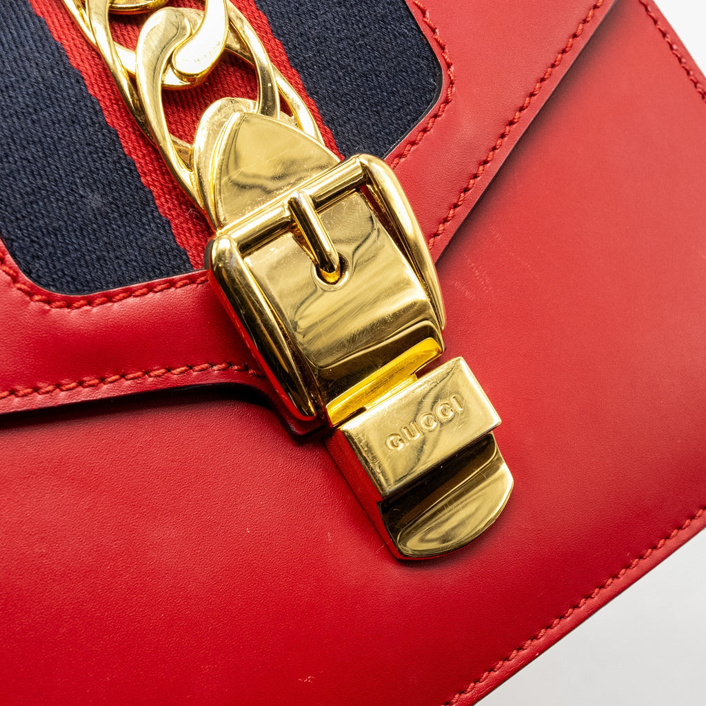 GUCCI TOP HANDLE MINI SYLVIE CALFSKIN RED GHW