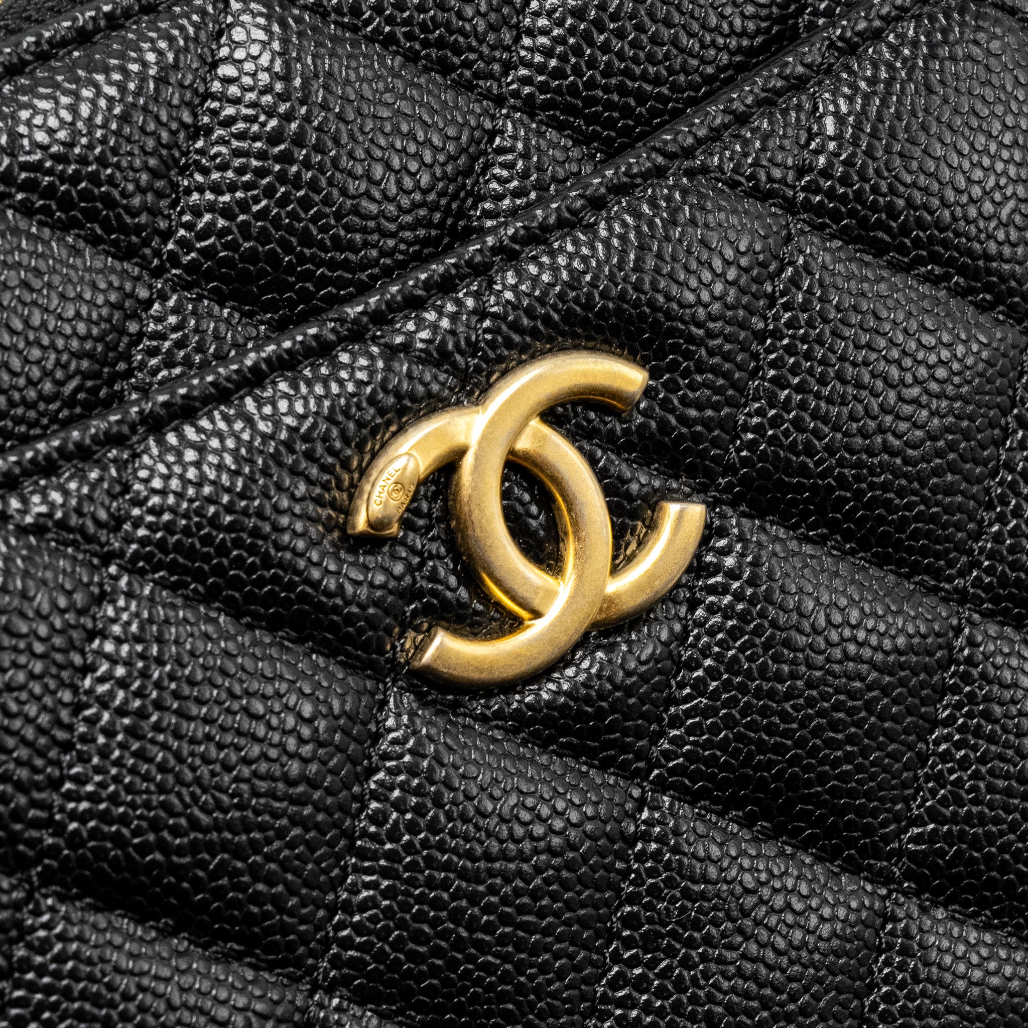 CHANEL 22S LETTER TOP HANDLE SMALL VANITY CASE CAVIAR BLACK BRUSHED GHW (MICROCHIP)
