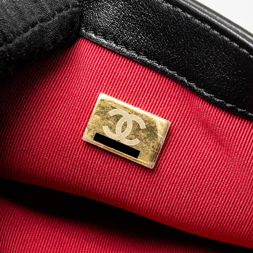 CHANEL SEASONAL FLAP BAG GIANT CHAIN HANDLE WITH PEARL CALFSKIN BLACK BRUSH GHW (MICROCHIP)