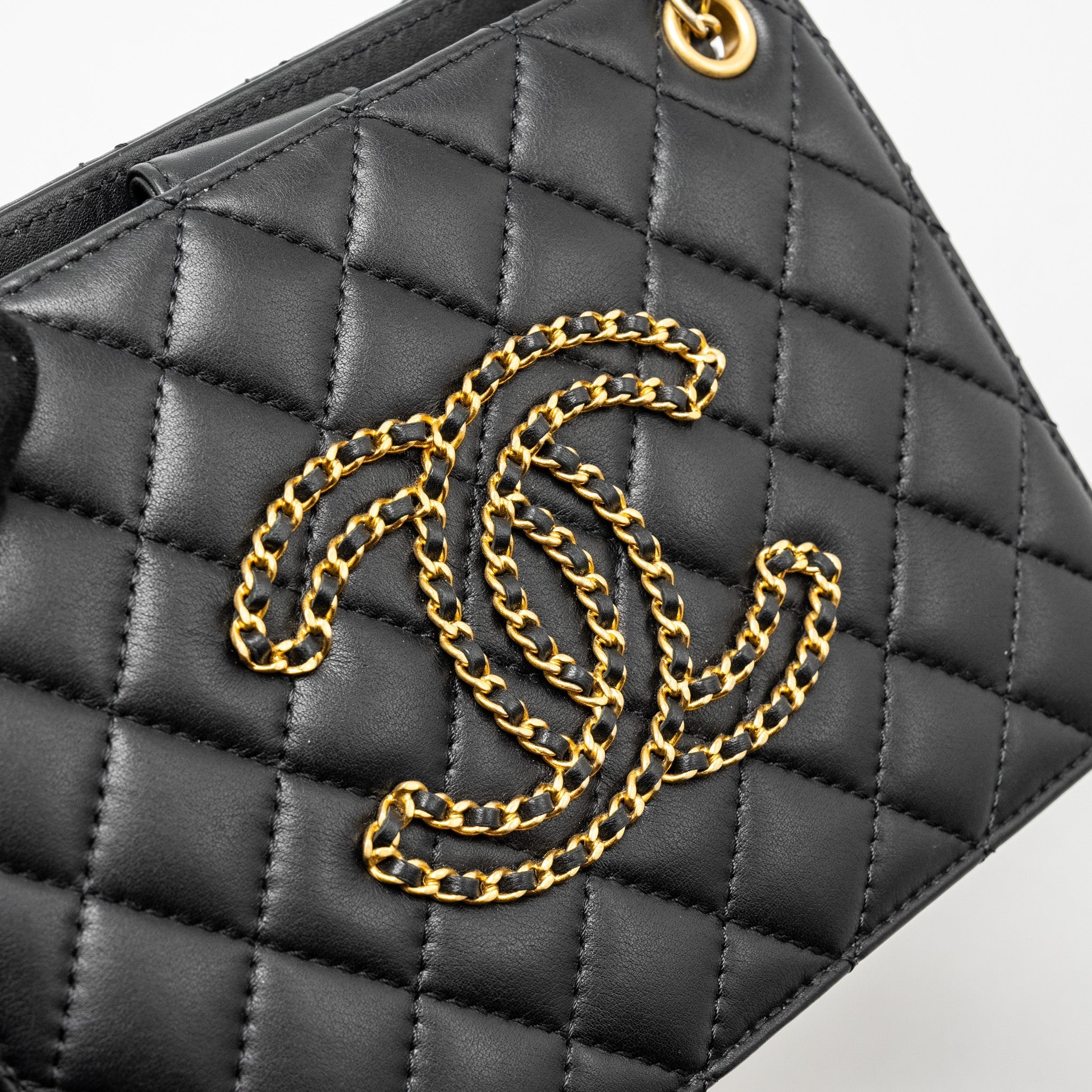 CHANEL GIANT CC LOGO MINI TOTE BAG LAMBSKIN BLACK GHW