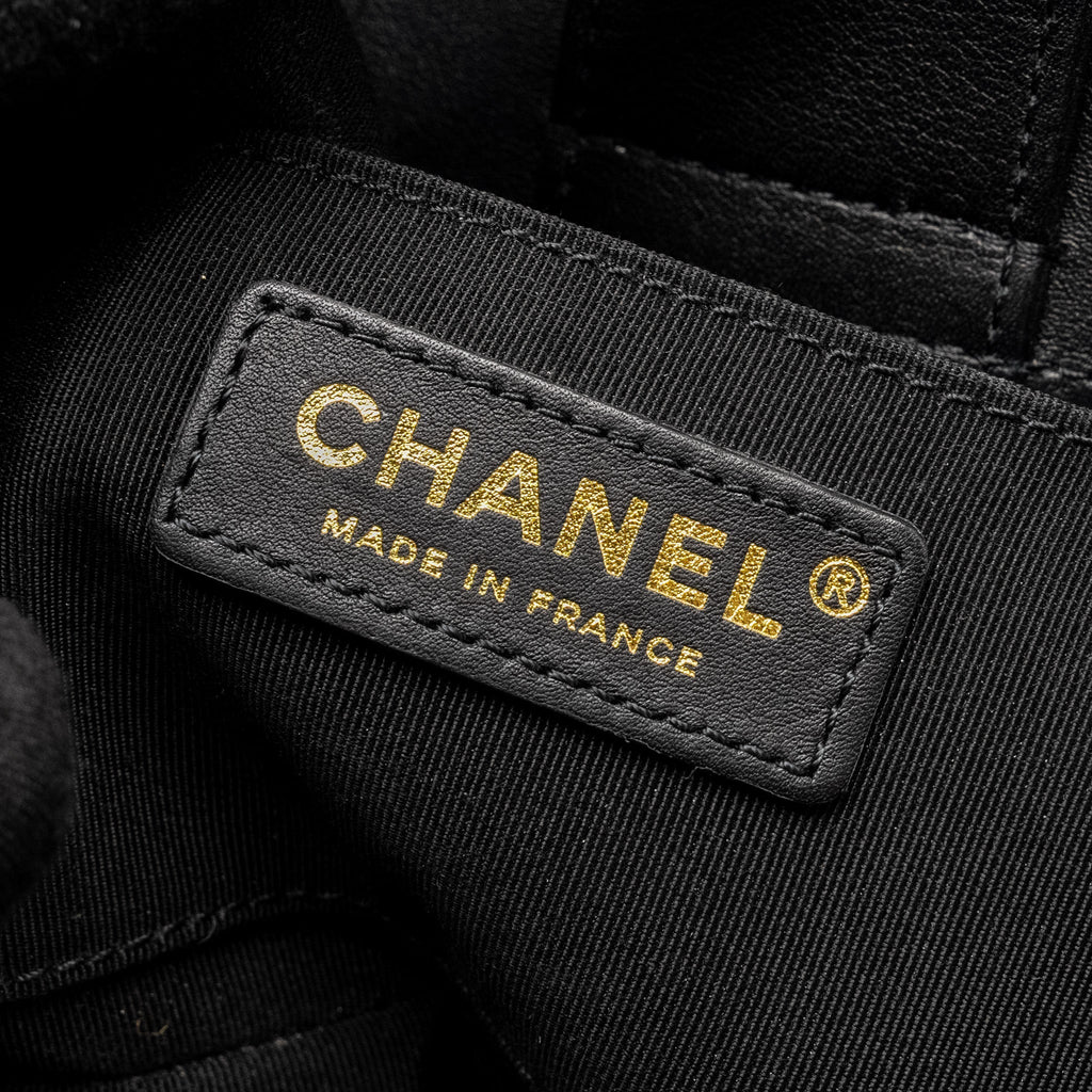 CHANEL GIANT CC LOGO MINI TOTE BAG LAMBSKIN BLACK GHW