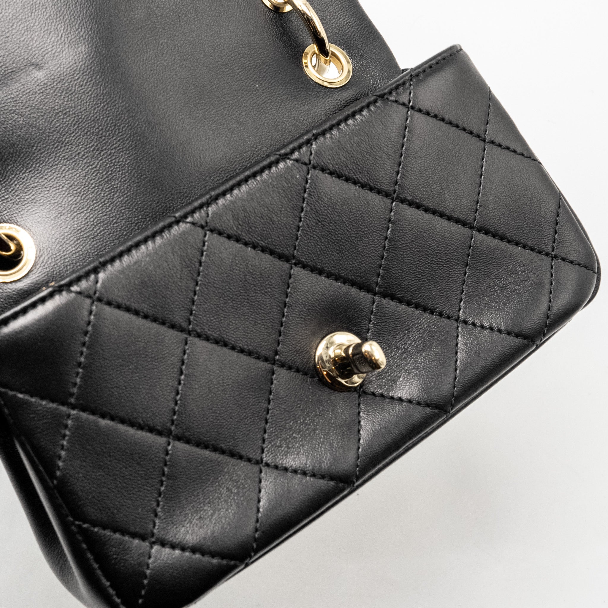 CHANEL ENAMEL CC LOGO QUILTED RECTANGULAR FLAP BAG LAMBSKIN BLACK LGHW