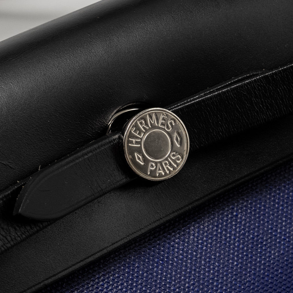 HERMES HERBAG 31 ZIP BAG TOLIE H BERLINE CANVAS/VACHE HUNTER BLUE ENCRE/BLACK SHW
