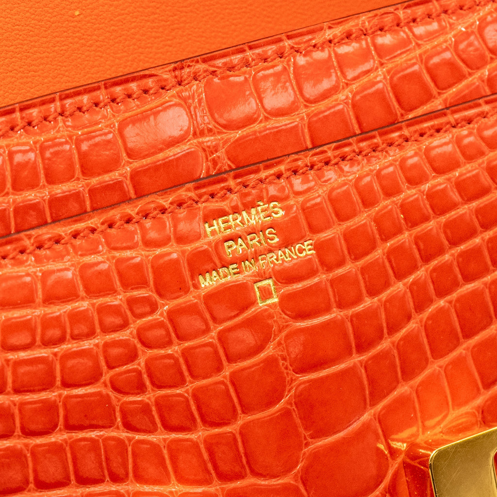 HERMES CONSTANCE LONG WALLET SHINY ALLIGATOR MISSISSIPPIENSIS ORANGE POPPY GHW