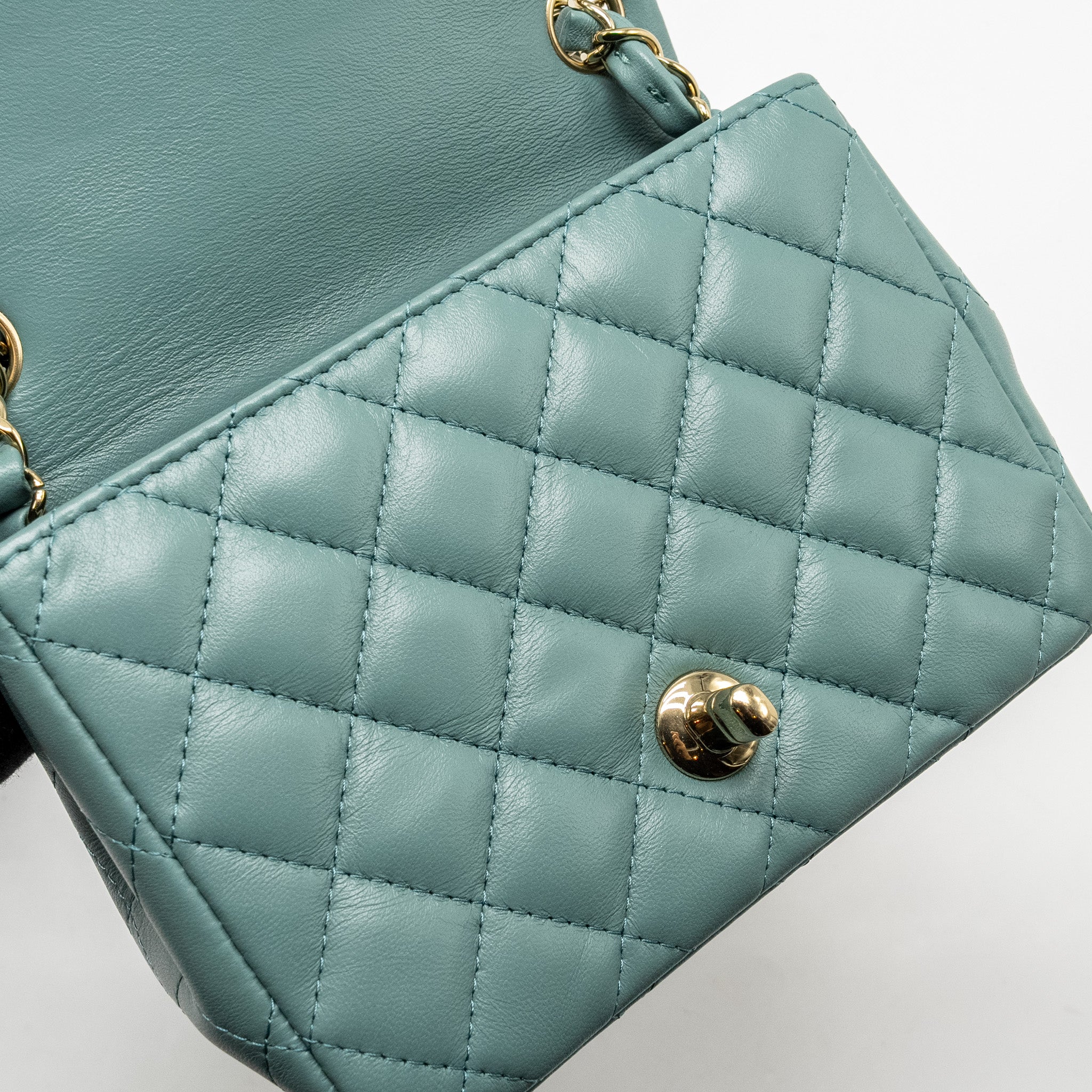 CHANEL MINI SQUARE FLAP BAG LAMBSKIN GREEN LGHW (MICROCHIP)