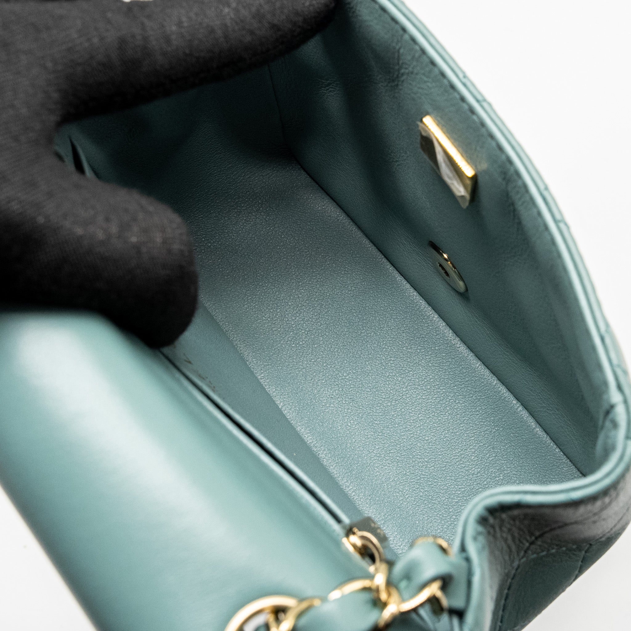 CHANEL MINI SQUARE FLAP BAG LAMBSKIN GREEN LGHW (MICROCHIP)