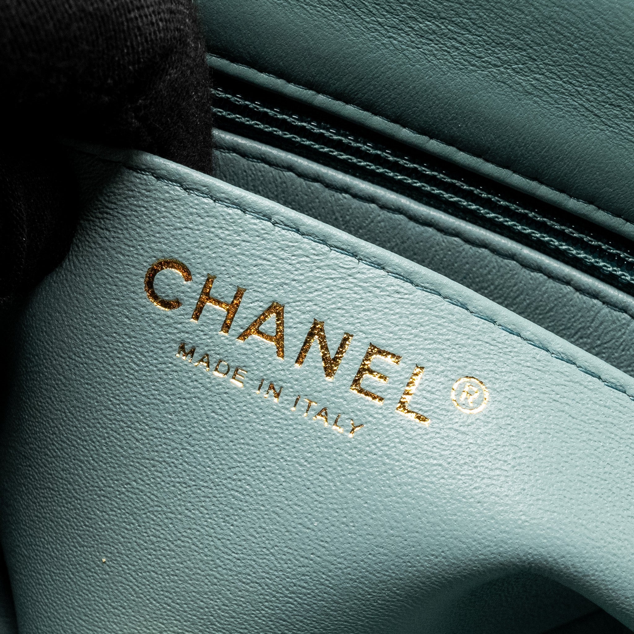 CHANEL MINI SQUARE FLAP BAG LAMBSKIN GREEN LGHW (MICROCHIP)