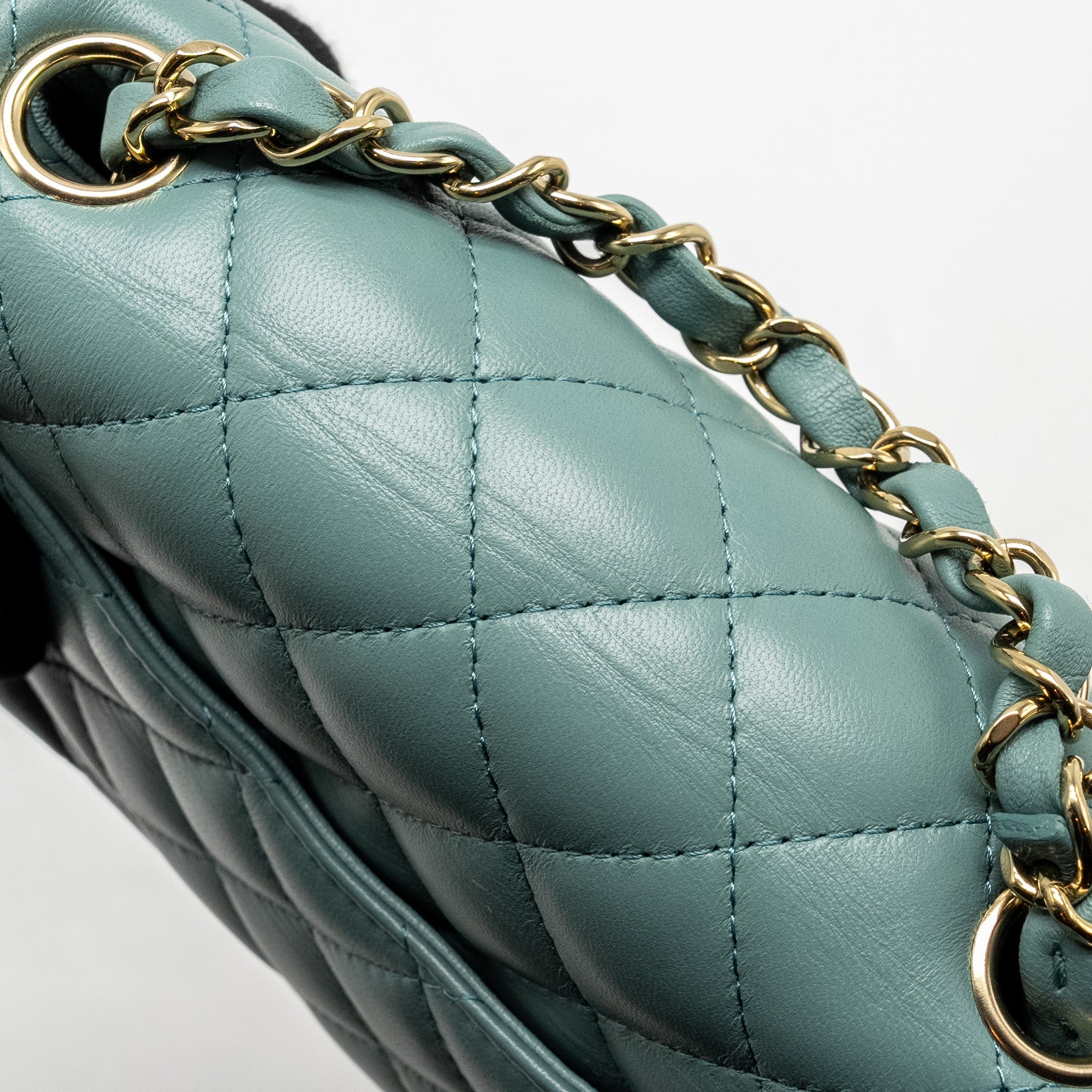 CHANEL MINI SQUARE FLAP BAG LAMBSKIN GREEN LGHW (MICROCHIP)