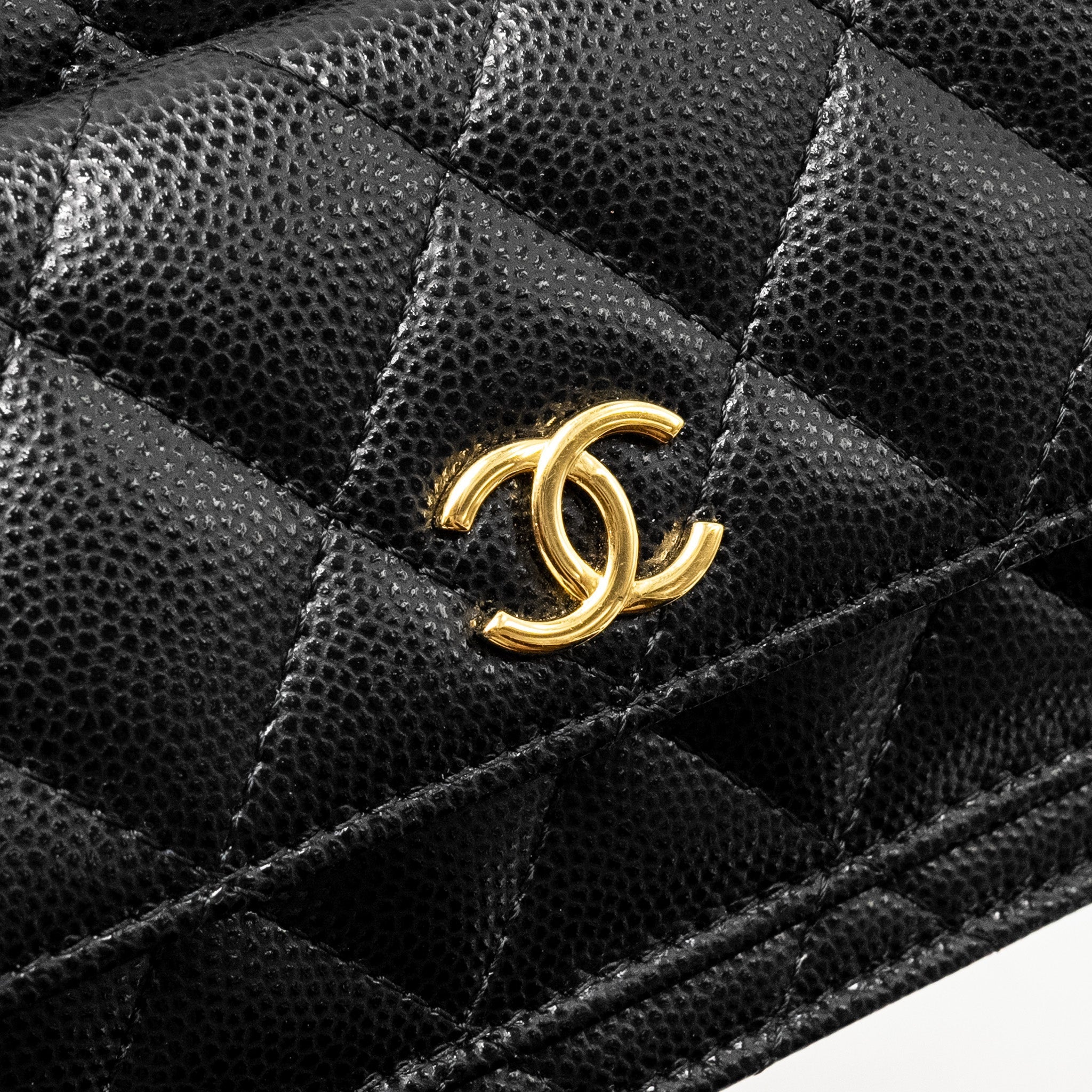 CHANEL FLAP WALLET WITH CHAIN CAVIAR BLACK GHW (MICROCHIP)