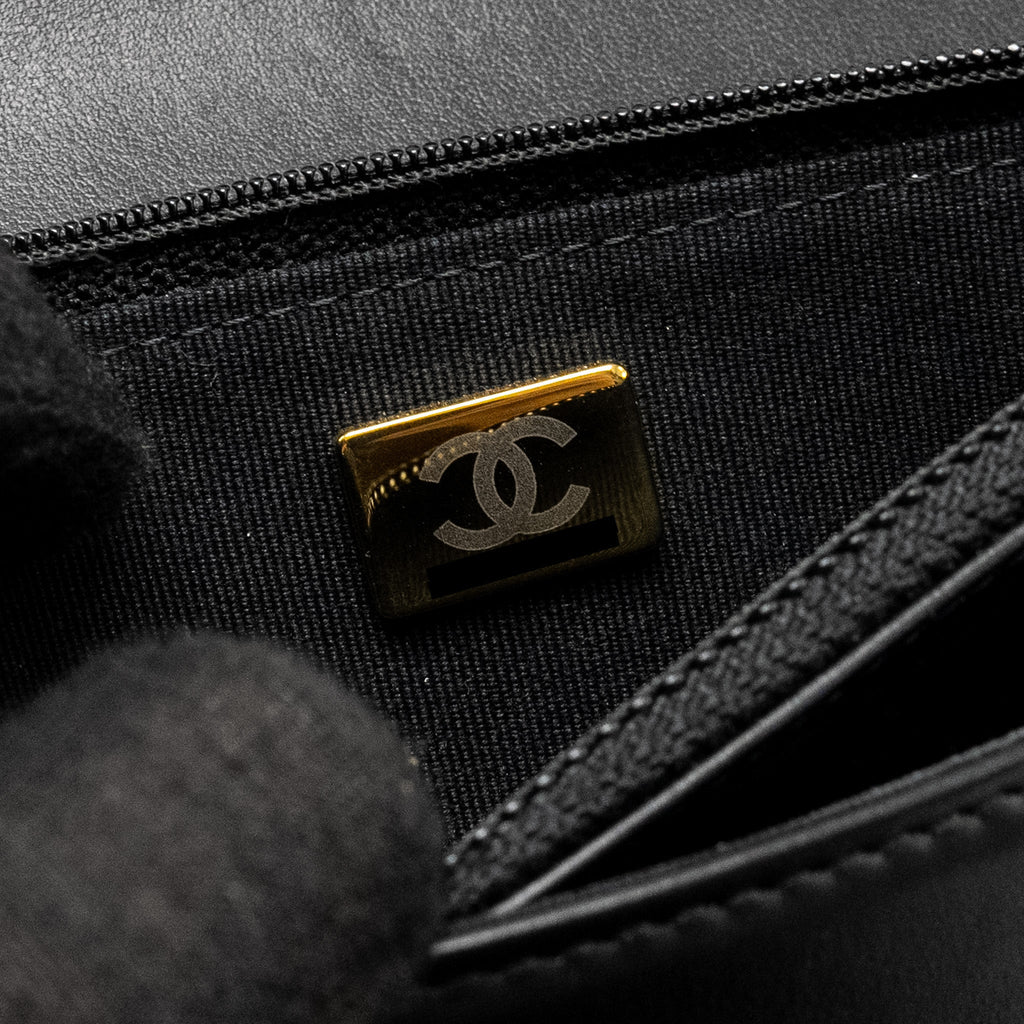 CHANEL FLAP WALLET WITH CHAIN CAVIAR BLACK GHW (MICROCHIP)