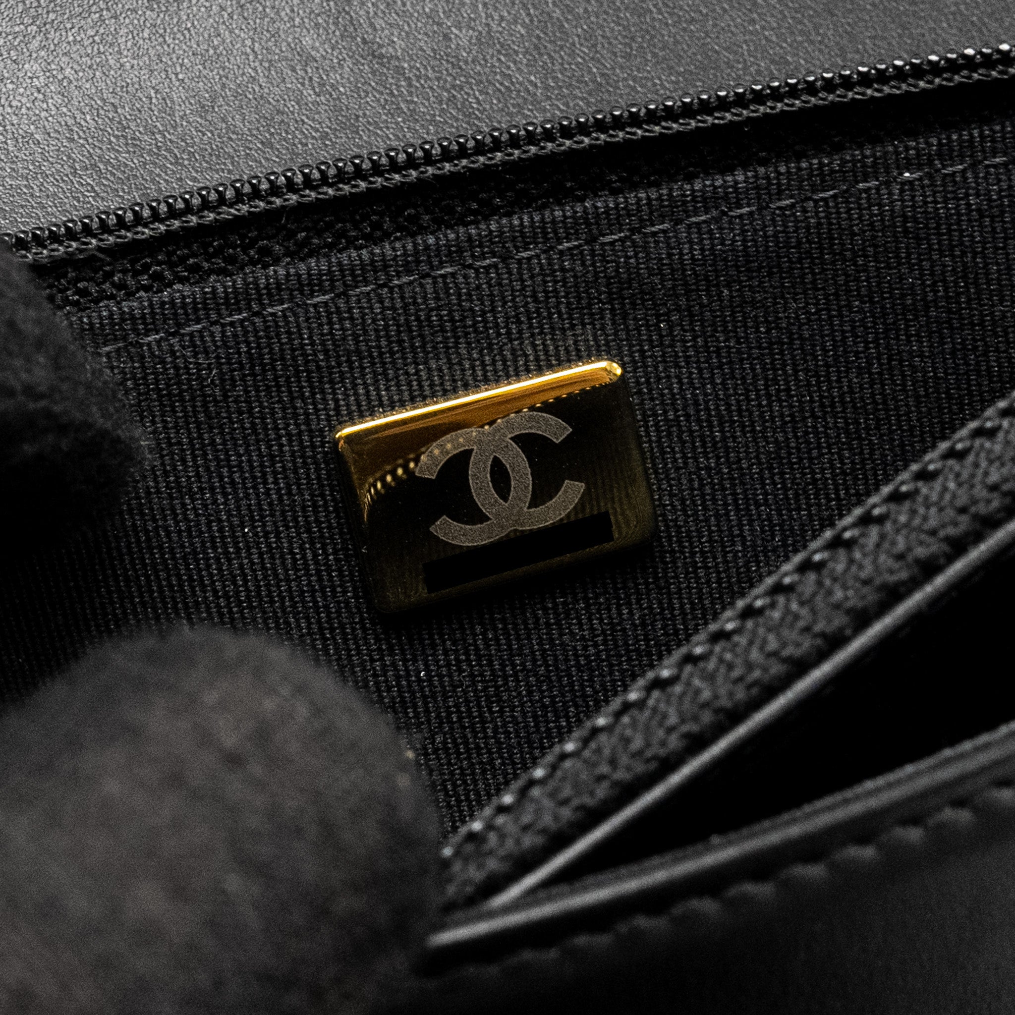 CHANEL FLAP WALLET WITH CHAIN CAVIAR BLACK GHW (MICROCHIP)