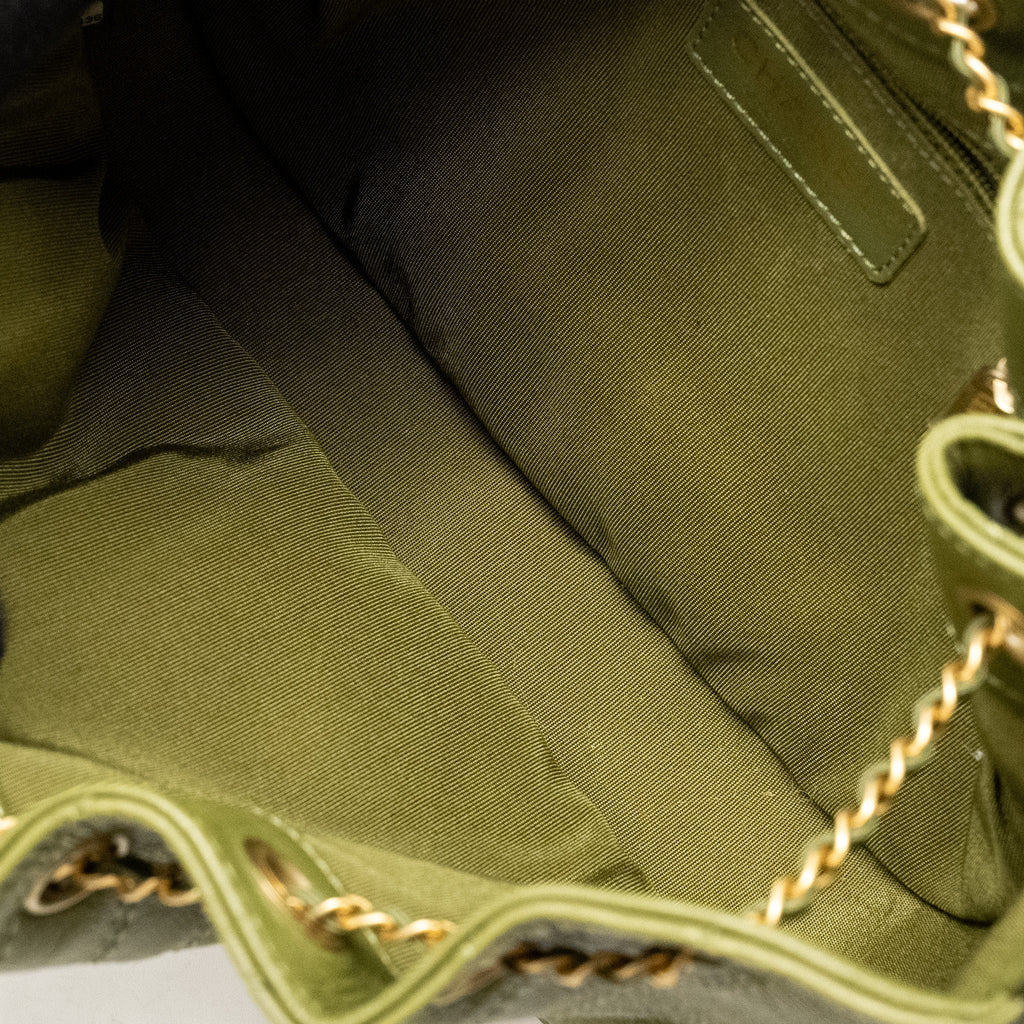 CHANEL DRAWSTRING BUCKET BAG GRAINED CALFSKIN OLIVE GREEN GHW