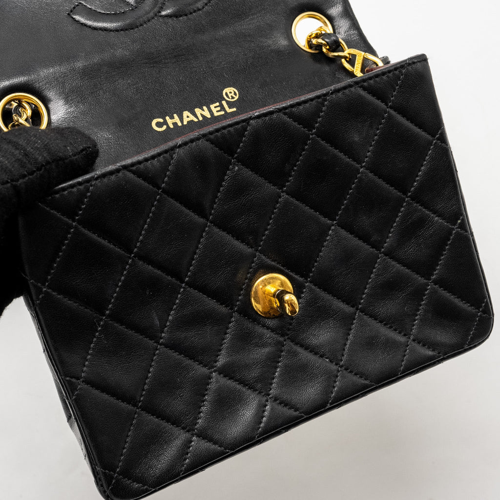 CHANEL VINTAGE MINI SQUARE FLAP BAG LAMBSKIN BLACK GHW