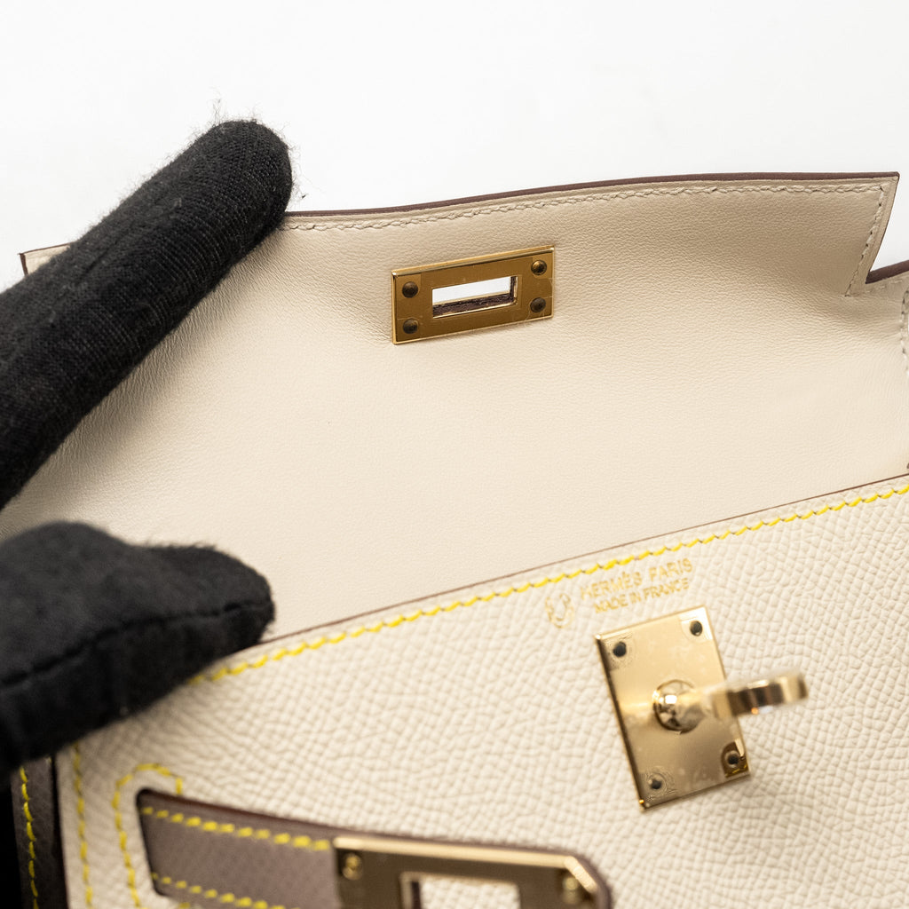 HERMES MINI KELLY SPECIAL ORDER EPSOM CRAIE / ETOUPE / LIME LGHW