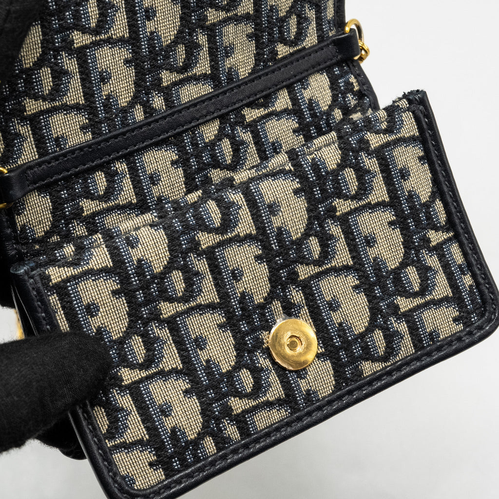 DIOR 30 MONTAIGNE NANO POUCH WITH CHAIN BLUE OBLIQUE JACQUARD GHW