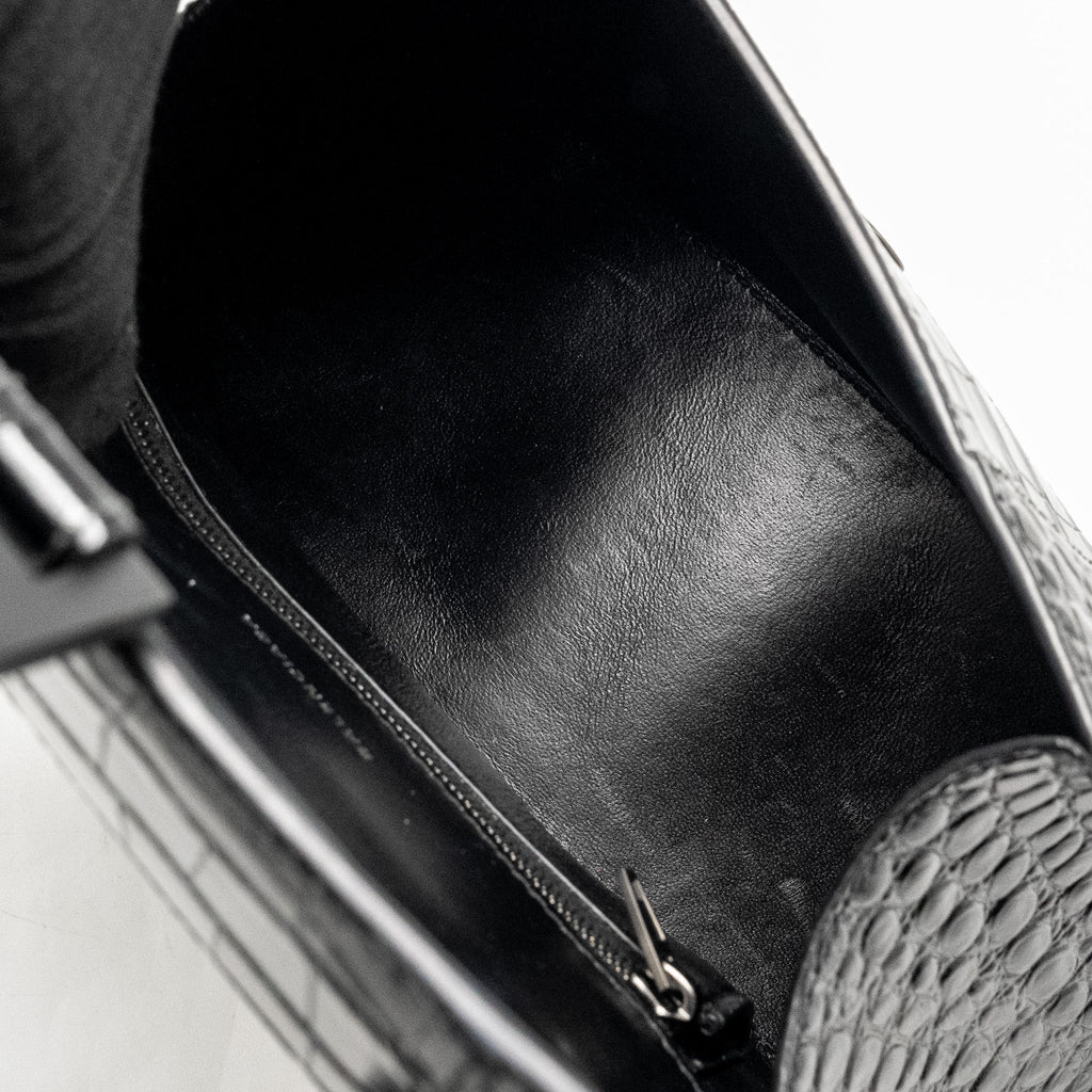 BALENCIAGA HOURGLASS S CROC-EMBOSSED CALFSKIN SO BLACK