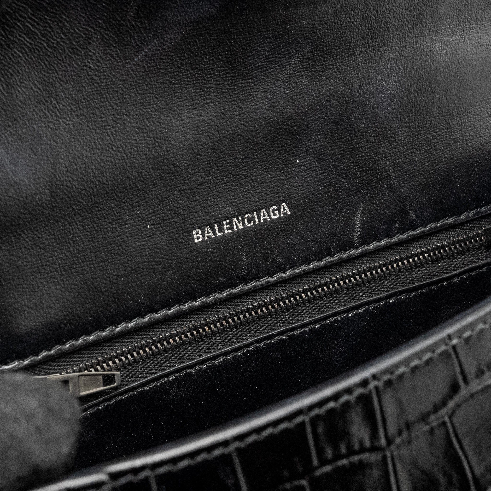 BALENCIAGA HOURGLASS S CROC-EMBOSSED CALFSKIN SO BLACK