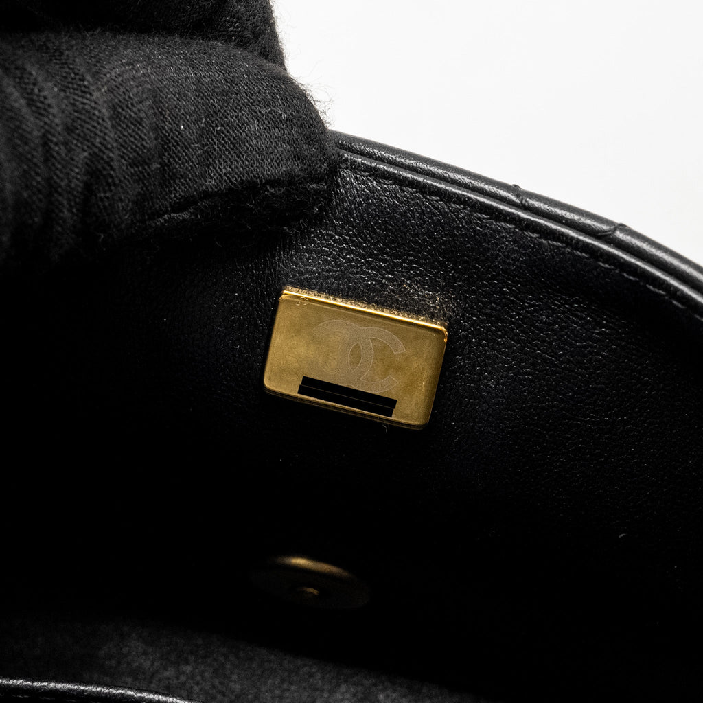 CHANEL QUILTED FLAP BAG WITH HEART CHARM CHAIN LAMBSKIN BLACK GHW (MICROCHIP)