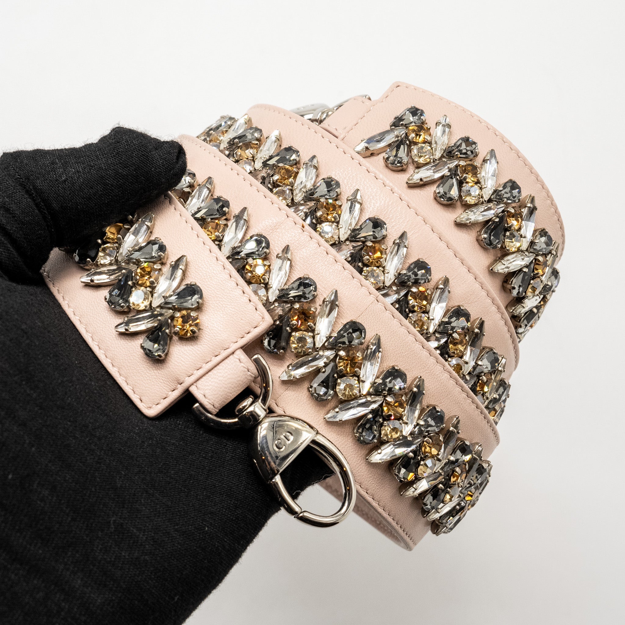 DIOR MINI LADY DIOR CRYSTAL STRAP LIMITED EDITION LAMBSKIN LIGHT PINK SHW