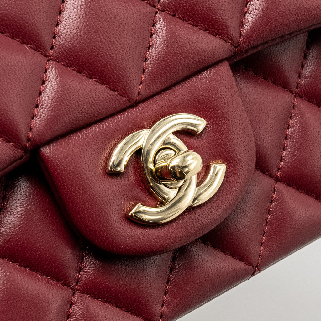 CHANEL TOP HANDLE MINI RECTANGULAR FLAP BAG LAMBSKIN BURGUNDY LGHW (MICROCHIP)