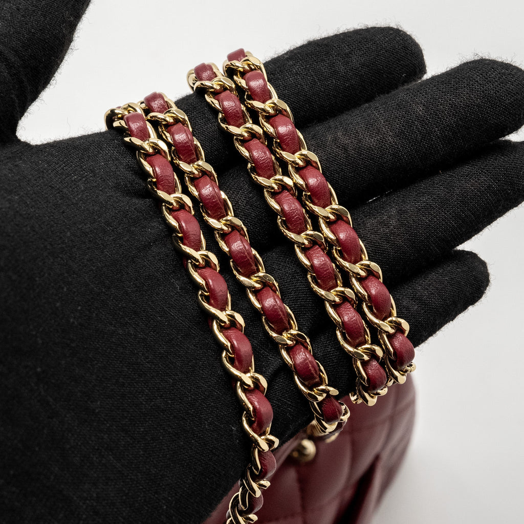 CHANEL TOP HANDLE MINI RECTANGULAR FLAP BAG LAMBSKIN BURGUNDY LGHW (MICROCHIP)